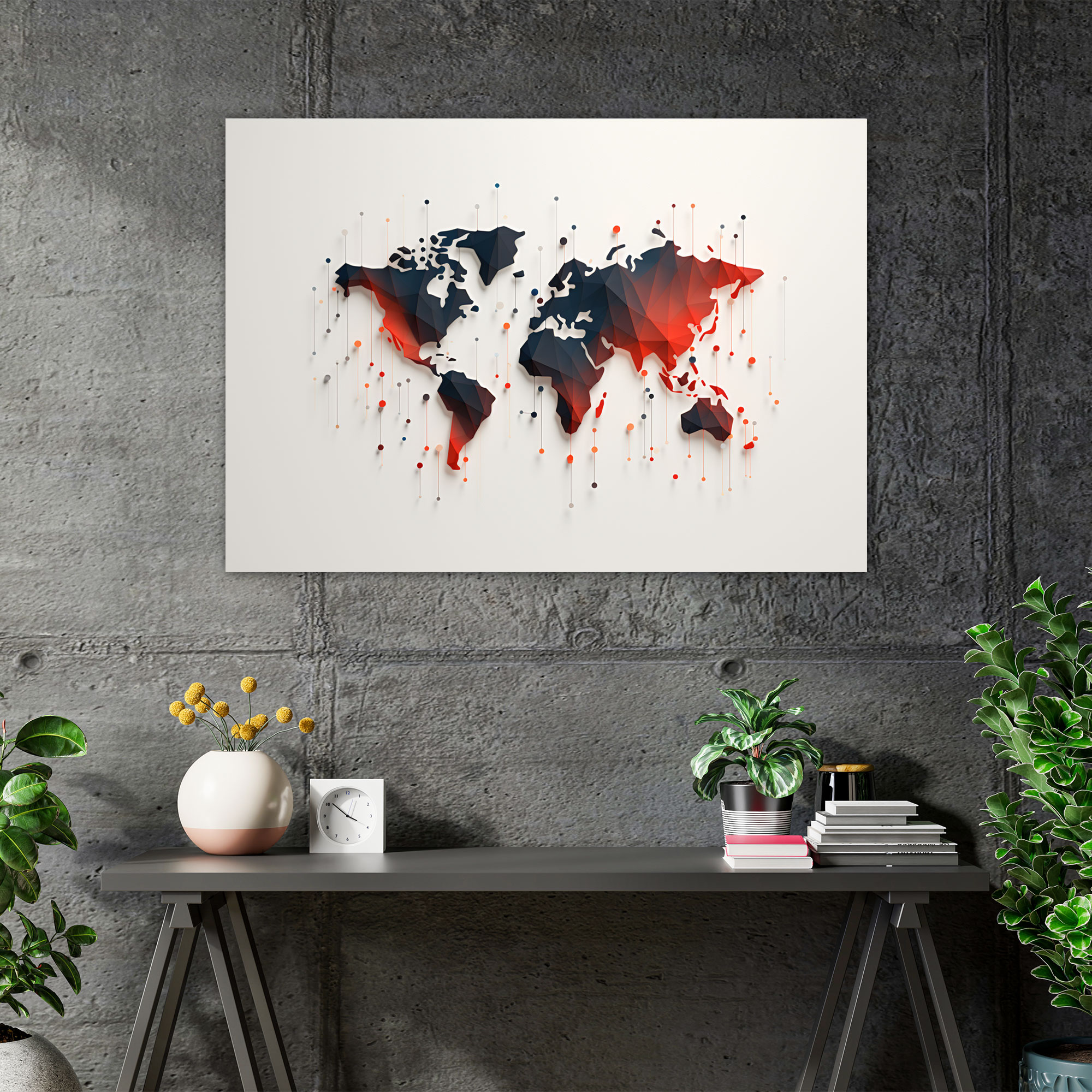 Minimalist World Map Wall Art - World Map, Canvas Wall Art, Shapes, Simple Lines