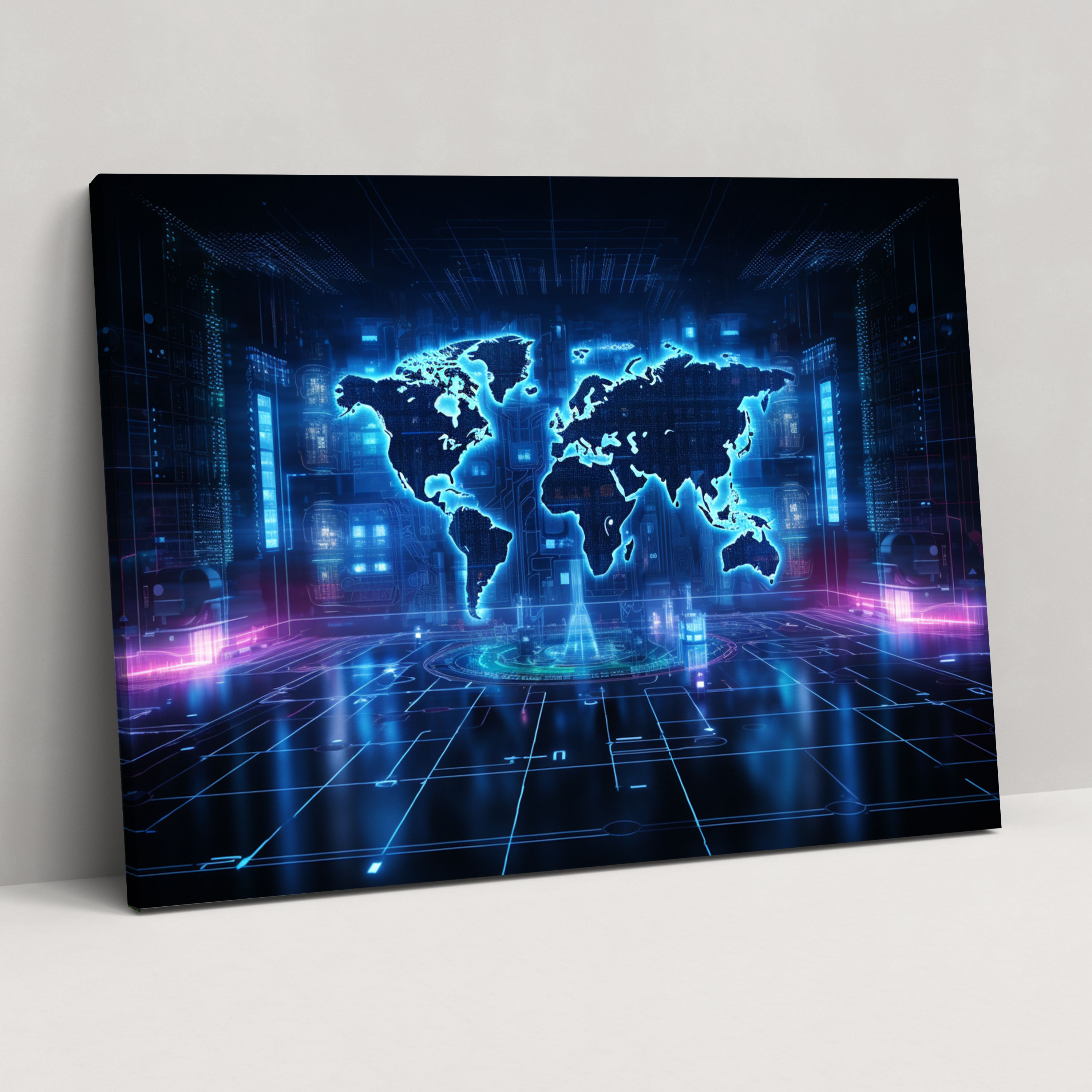 Futuristic World Map Canvas Print - World Map, World Map, Canvas Wall Art, Futuristic Design