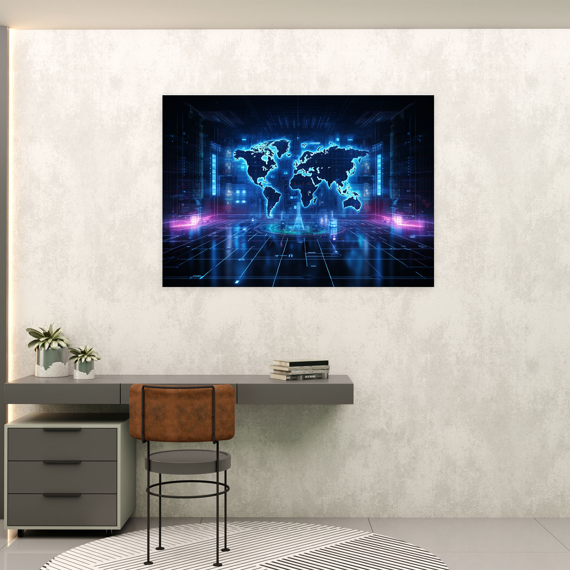 Futuristic World Map Canvas Print - World Map, World Map, Canvas Wall Art, Futuristic Design