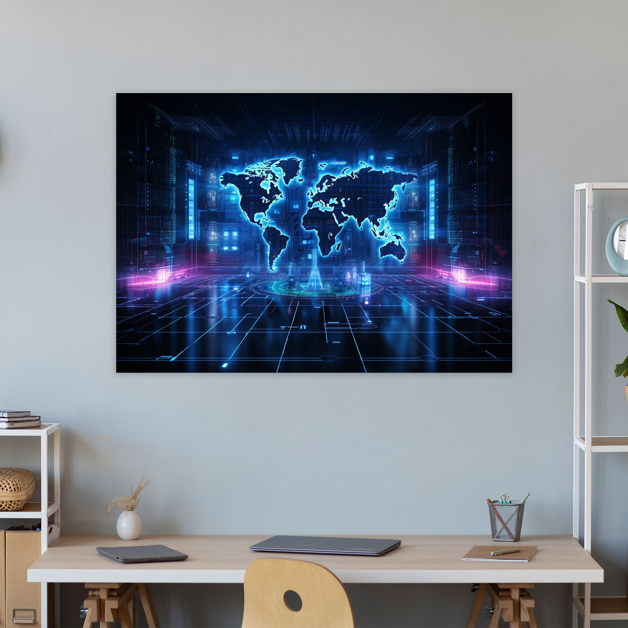 Futuristic World Map Canvas Print - World Map, World Map, Canvas Wall Art, Futuristic Design