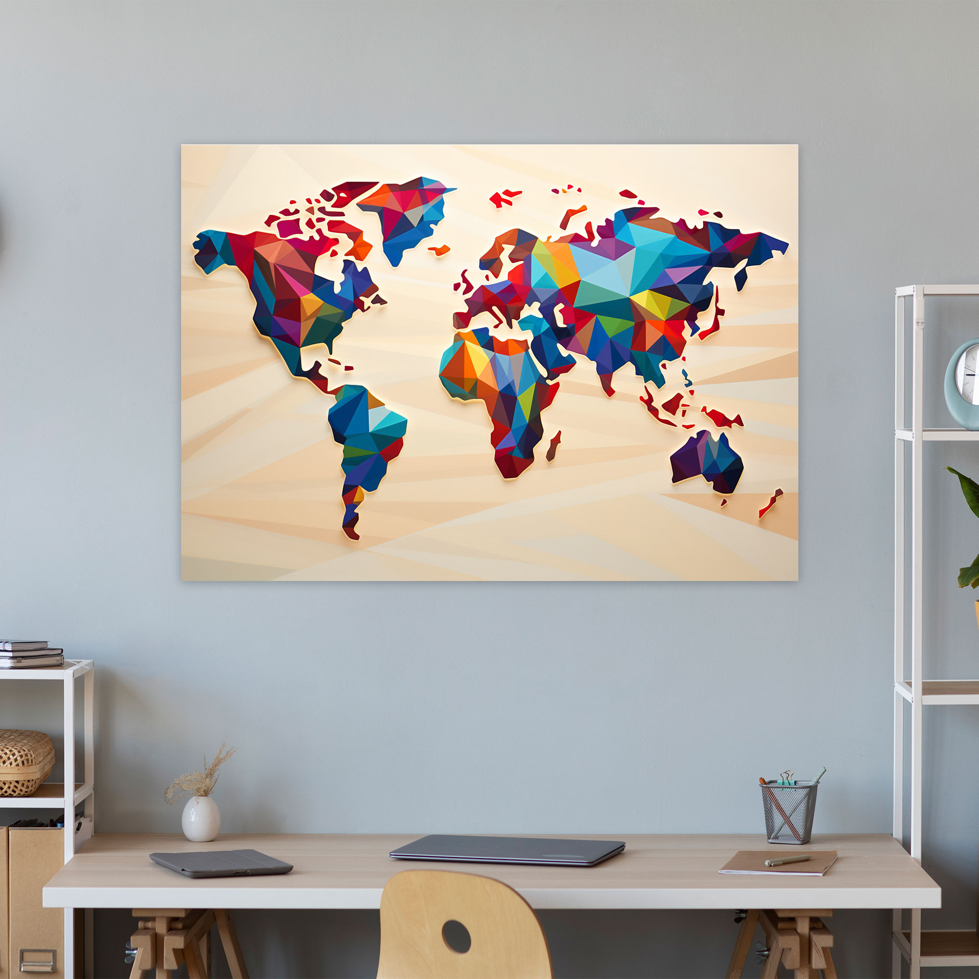 Modern Geometric World Map Wall Art - World Map, World Map, Home Decoration, Clean Lines