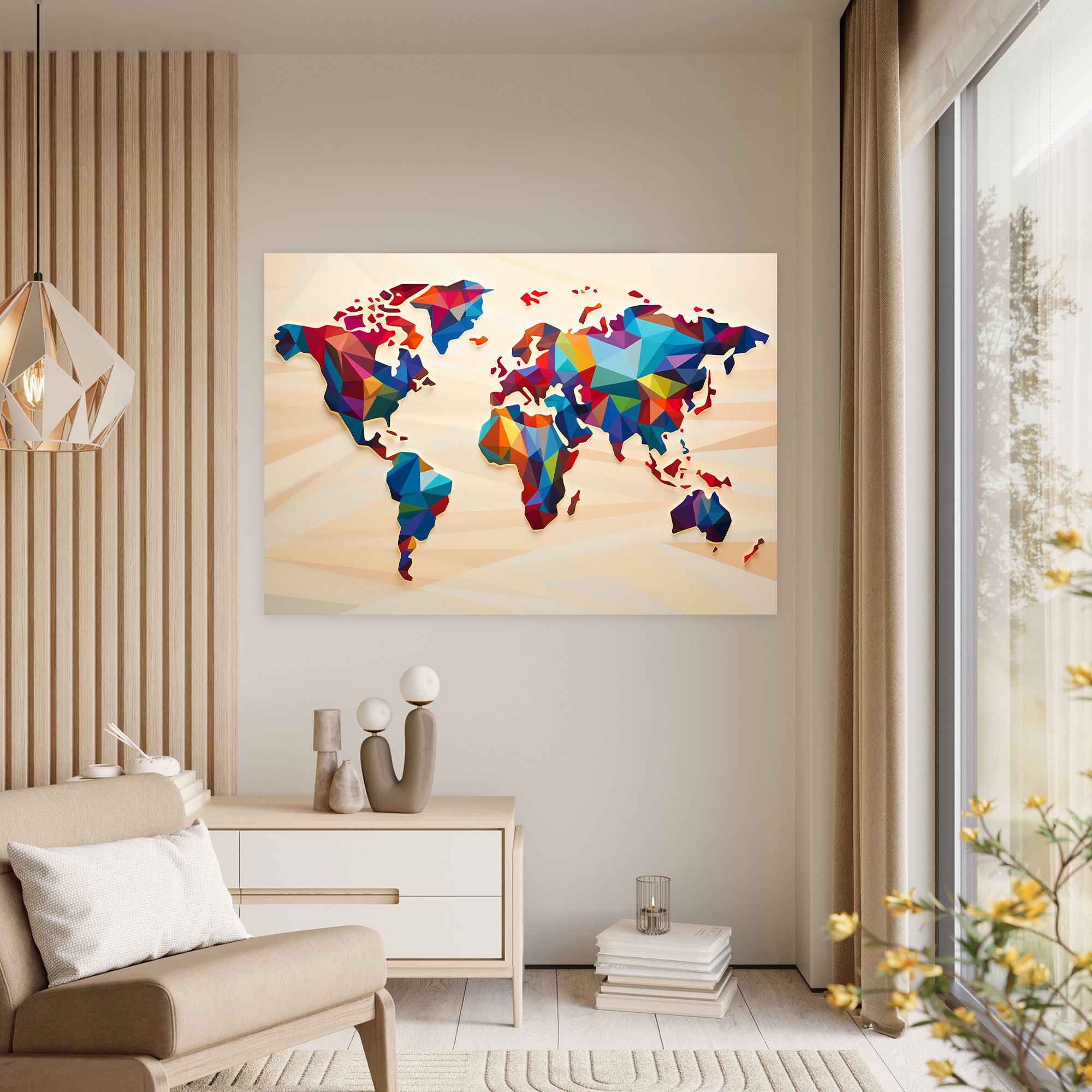 Modern Geometric World Map Wall Art - World Map, World Map, Home Decoration, Clean Lines