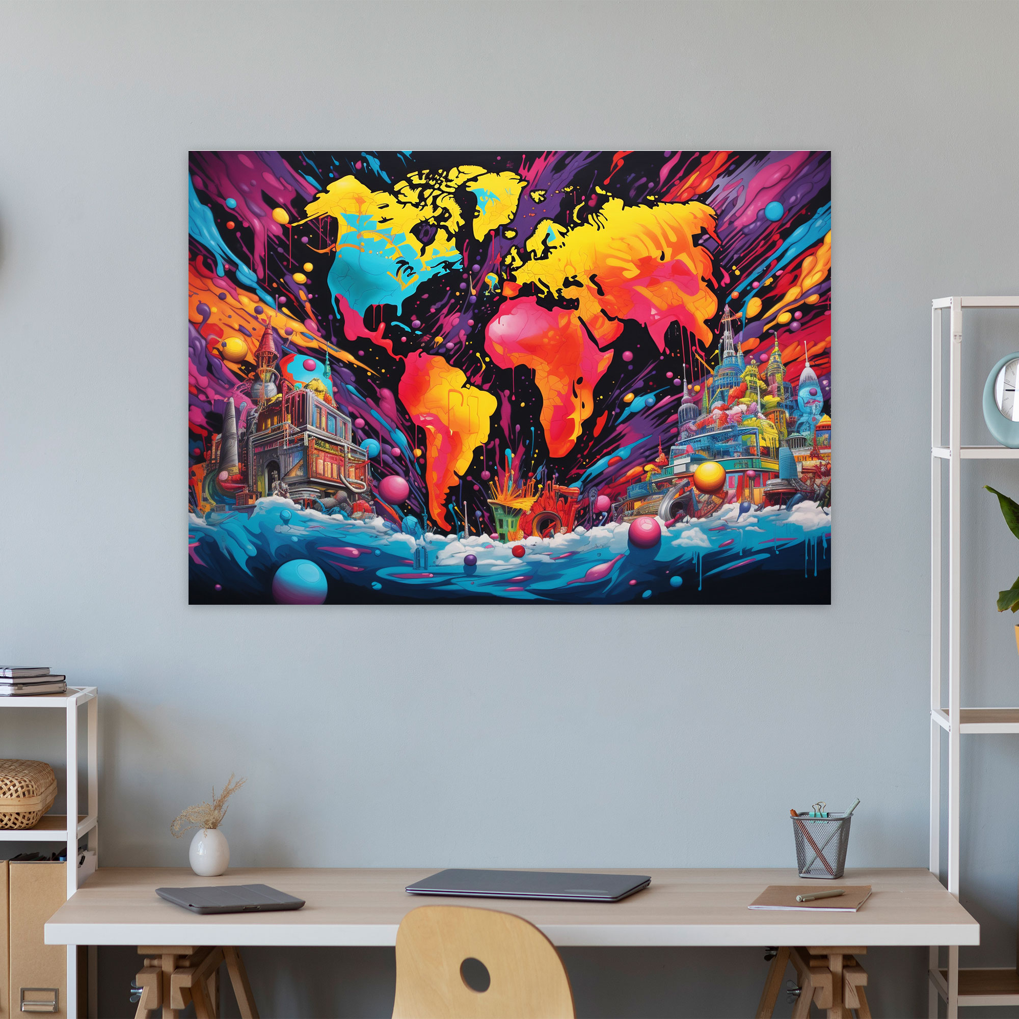 Pop Art World Map Canvas Print - World Map, Canvas Wall Art, Wall Decoration, Wall Art