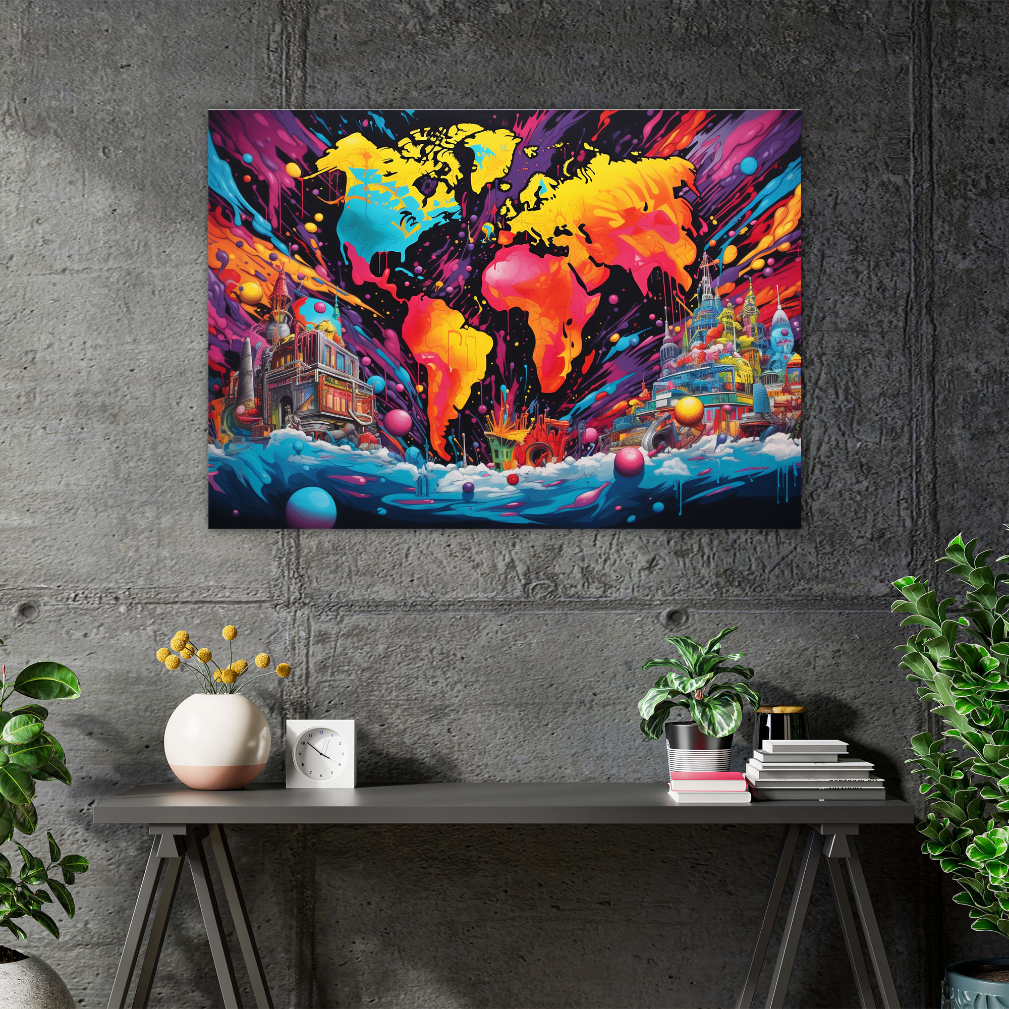 Pop Art World Map Canvas Print - World Map, Canvas Wall Art, Wall Decoration, Wall Art