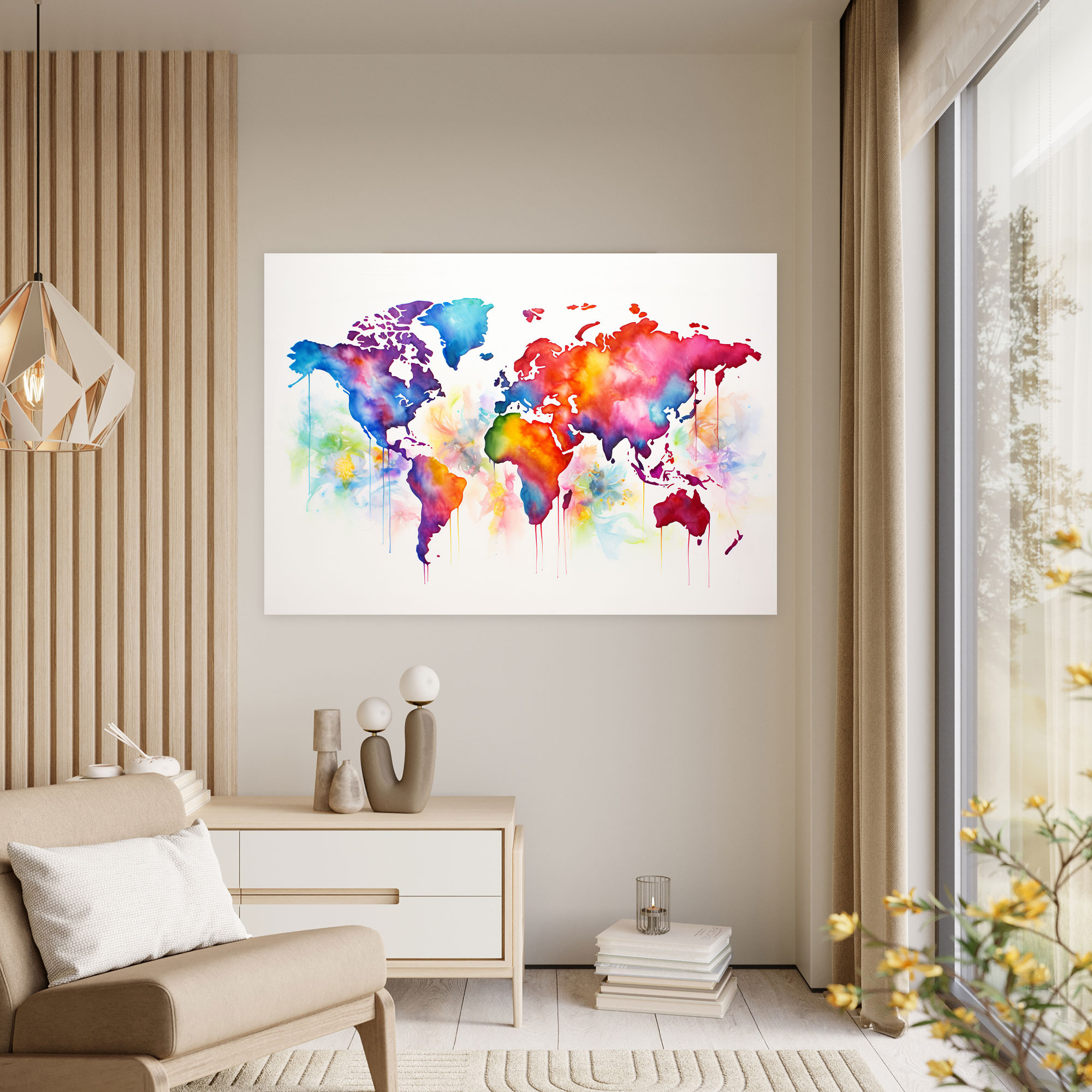 Watercolor World Map Canvas Print - World Map, Vibrant, Canvas, Watercolor Painting