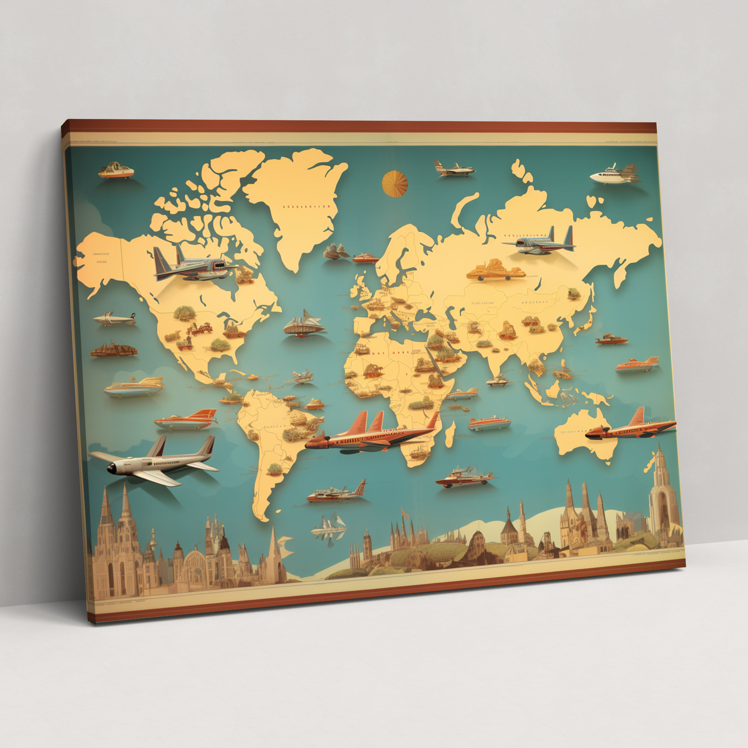 Retro World Map Wall Art - World Map, Wall Decoration, Canvas Wall Art, Canvas