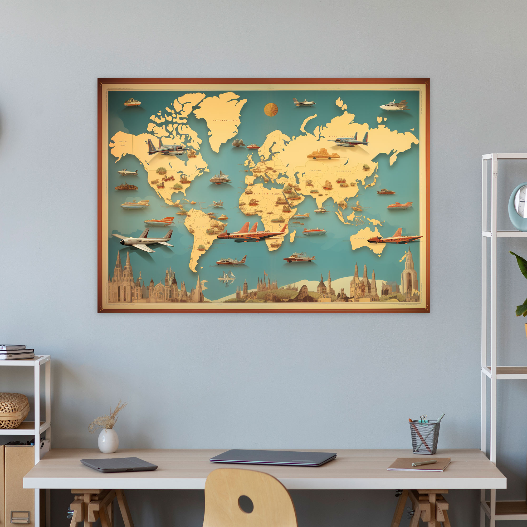 Retro World Map Wall Art - World Map, Wall Decoration, Canvas Wall Art, Canvas