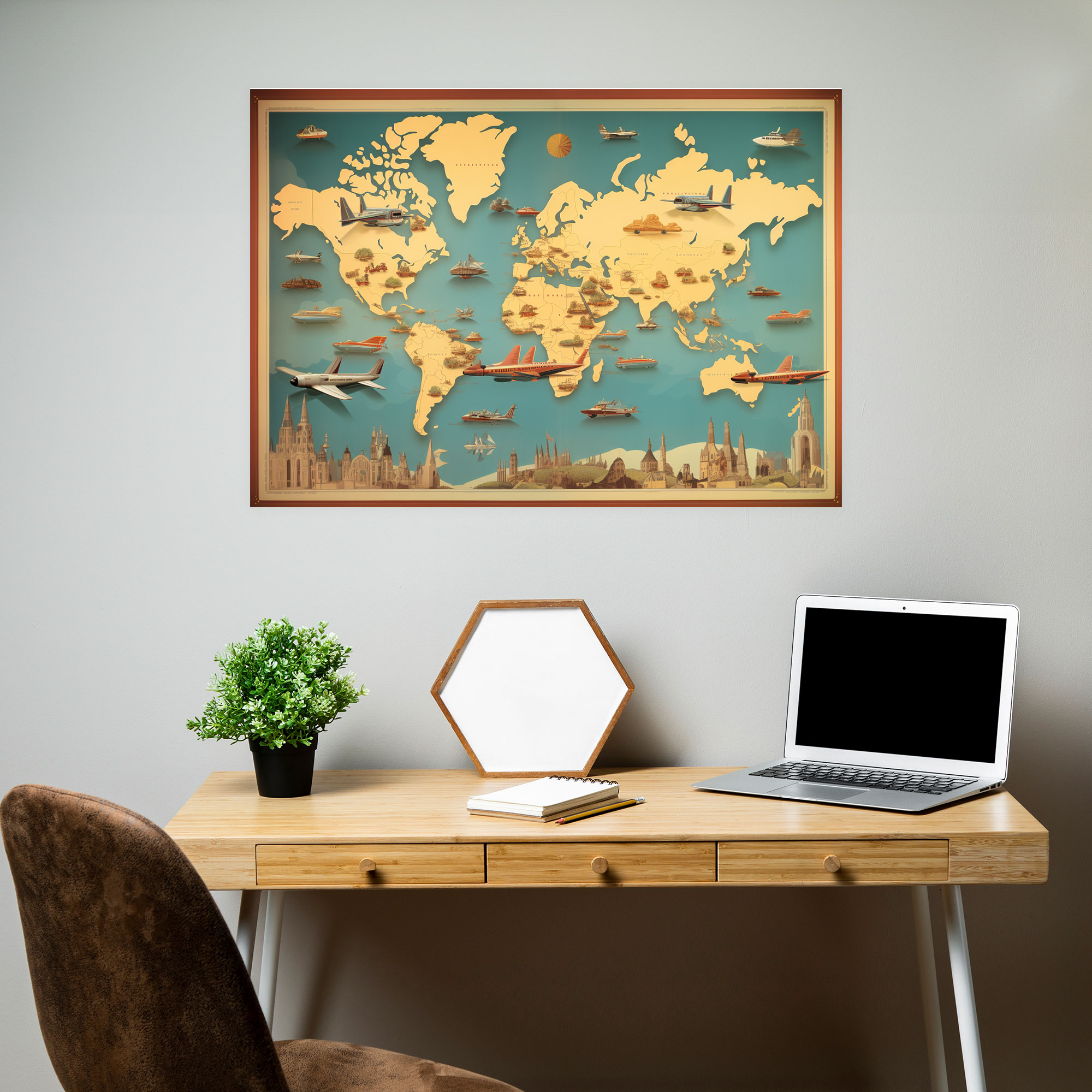 Retro World Map Wall Art - World Map, Wall Decoration, Canvas Wall Art, Canvas
