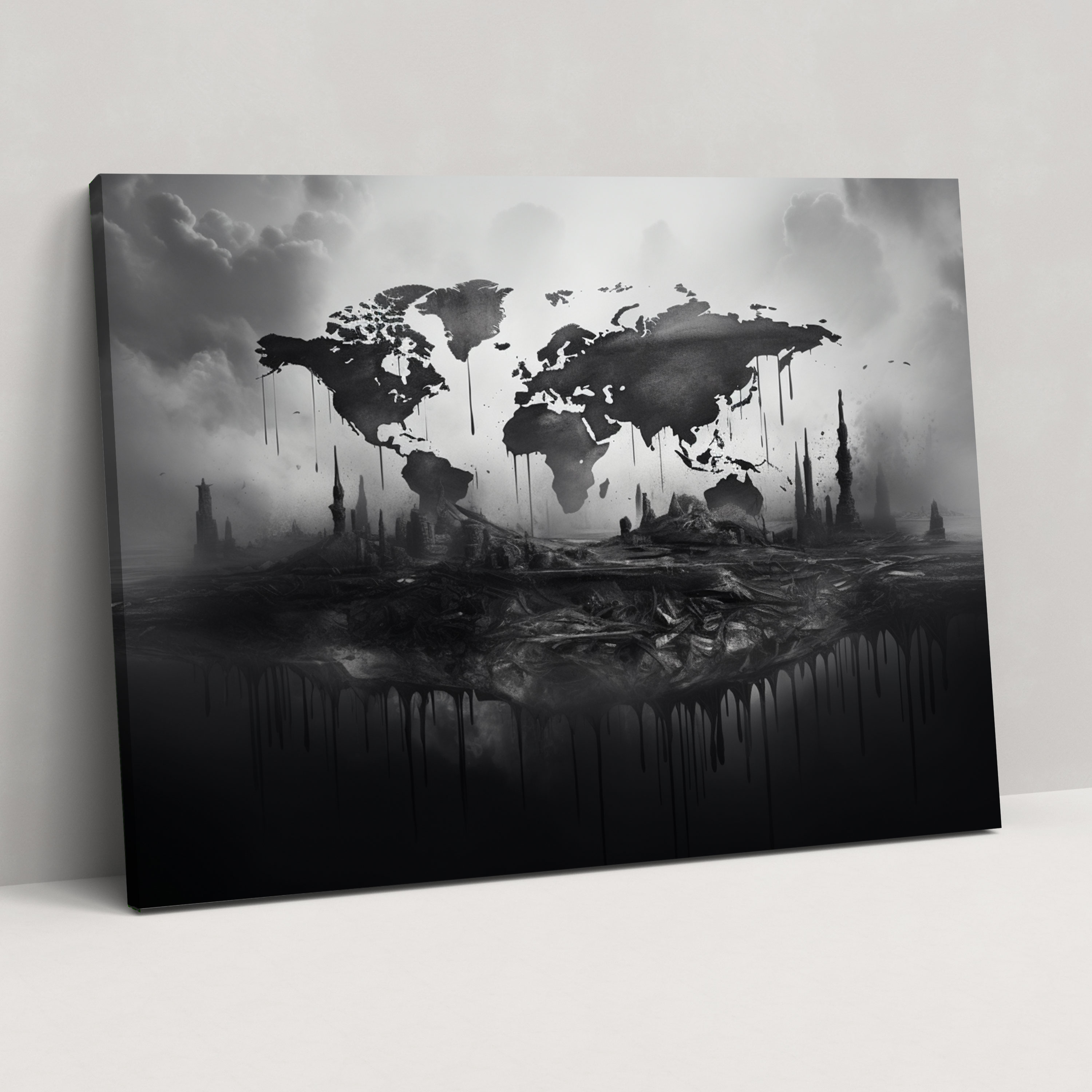 Black And White World Map Canvas Print - World Map, Home Decoration, Canvas Print, World Map