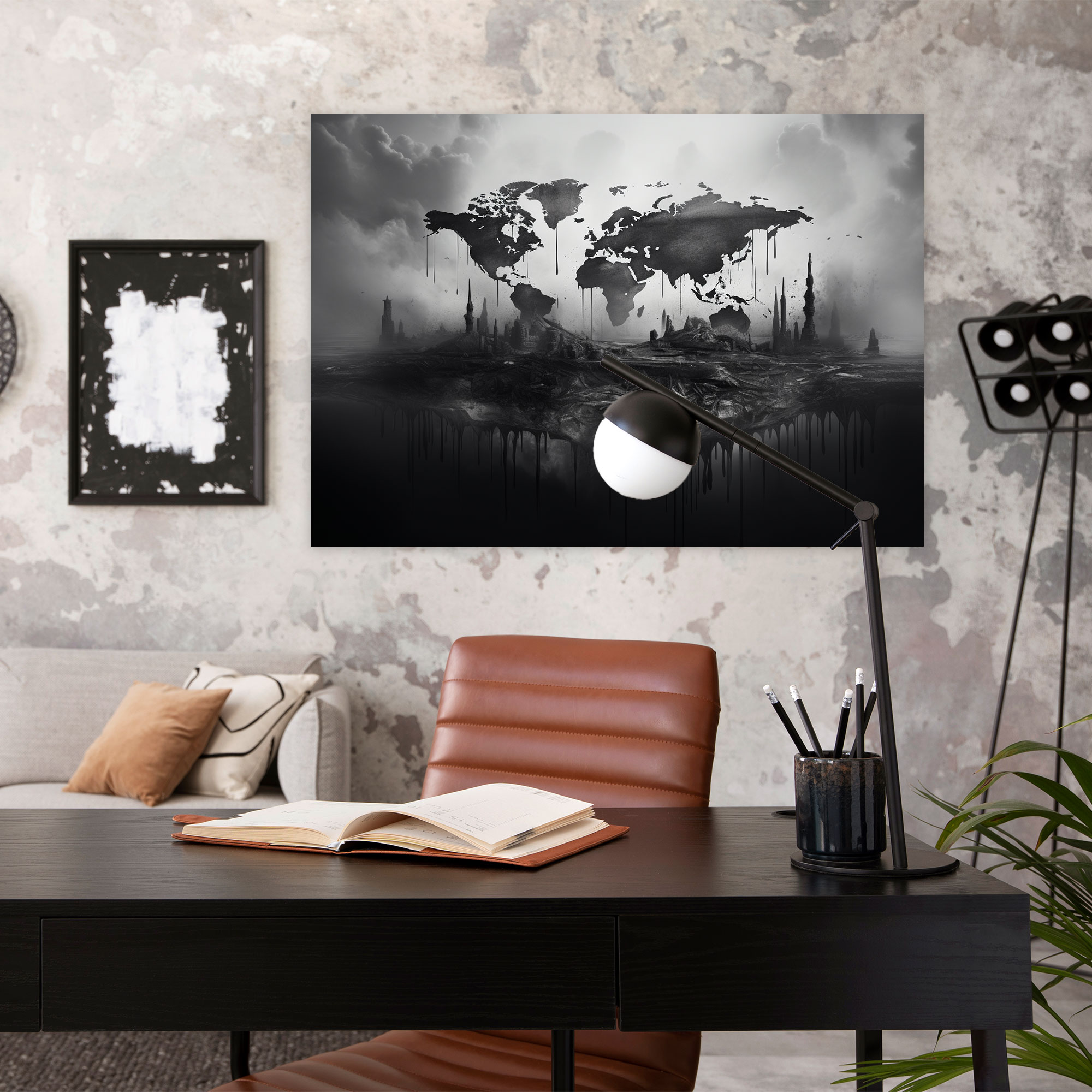 Black And White World Map Canvas Print - World Map, Home Decoration, Canvas Print, World Map