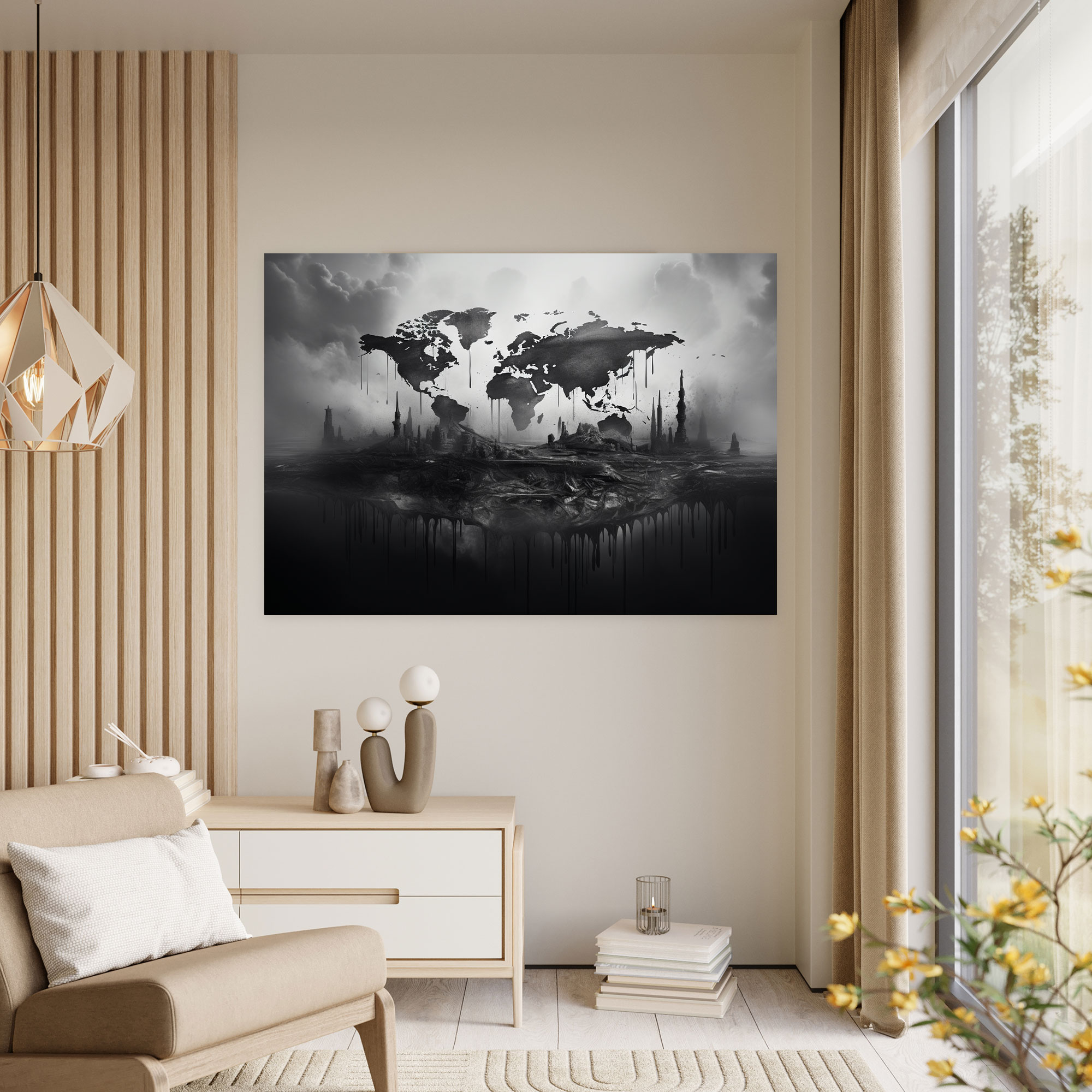 Black And White World Map Canvas Print - World Map, Home Decoration, Canvas Print, World Map