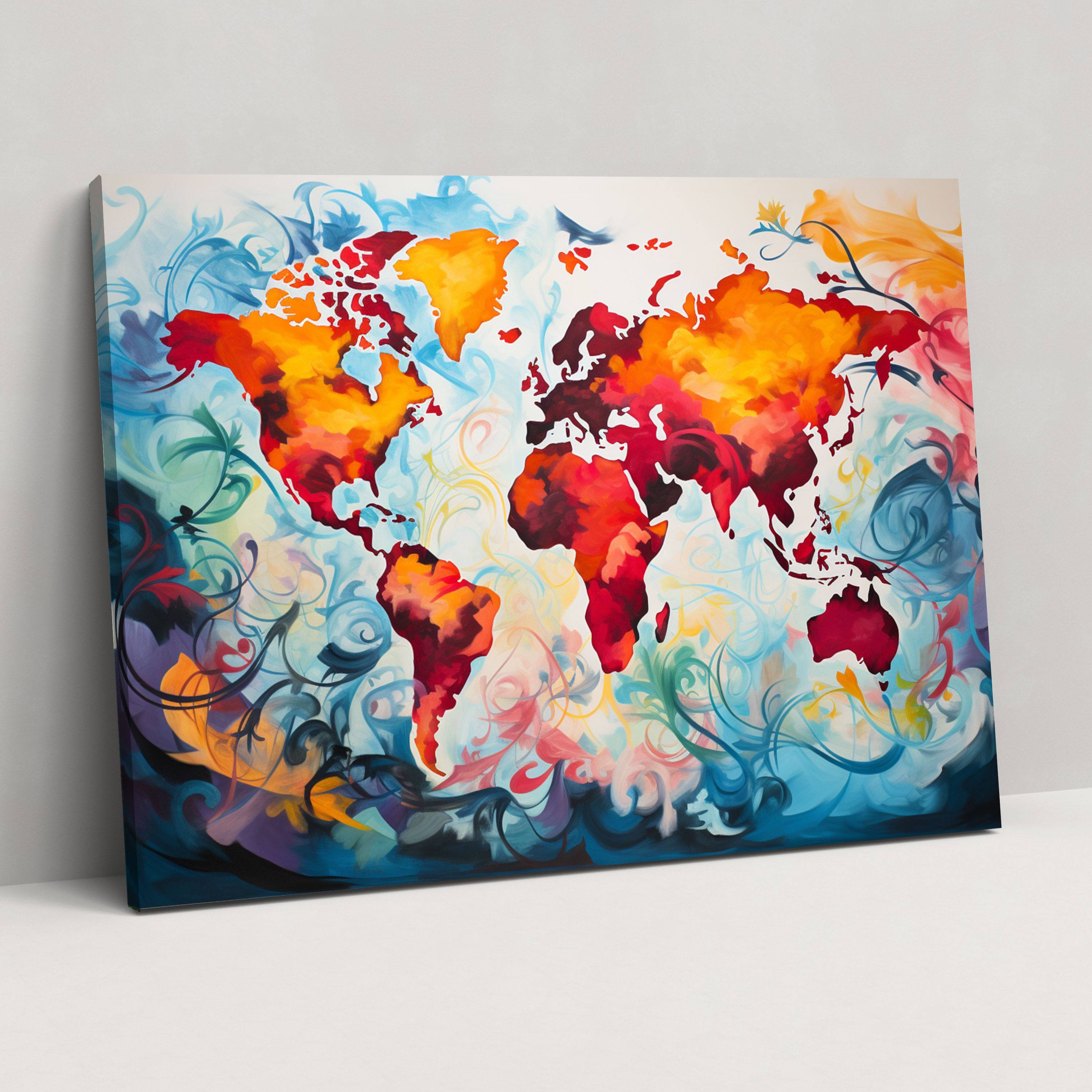Abstract World Map Wall Art - World Map, Abstract Art, Canvas Print, Wall Decoration