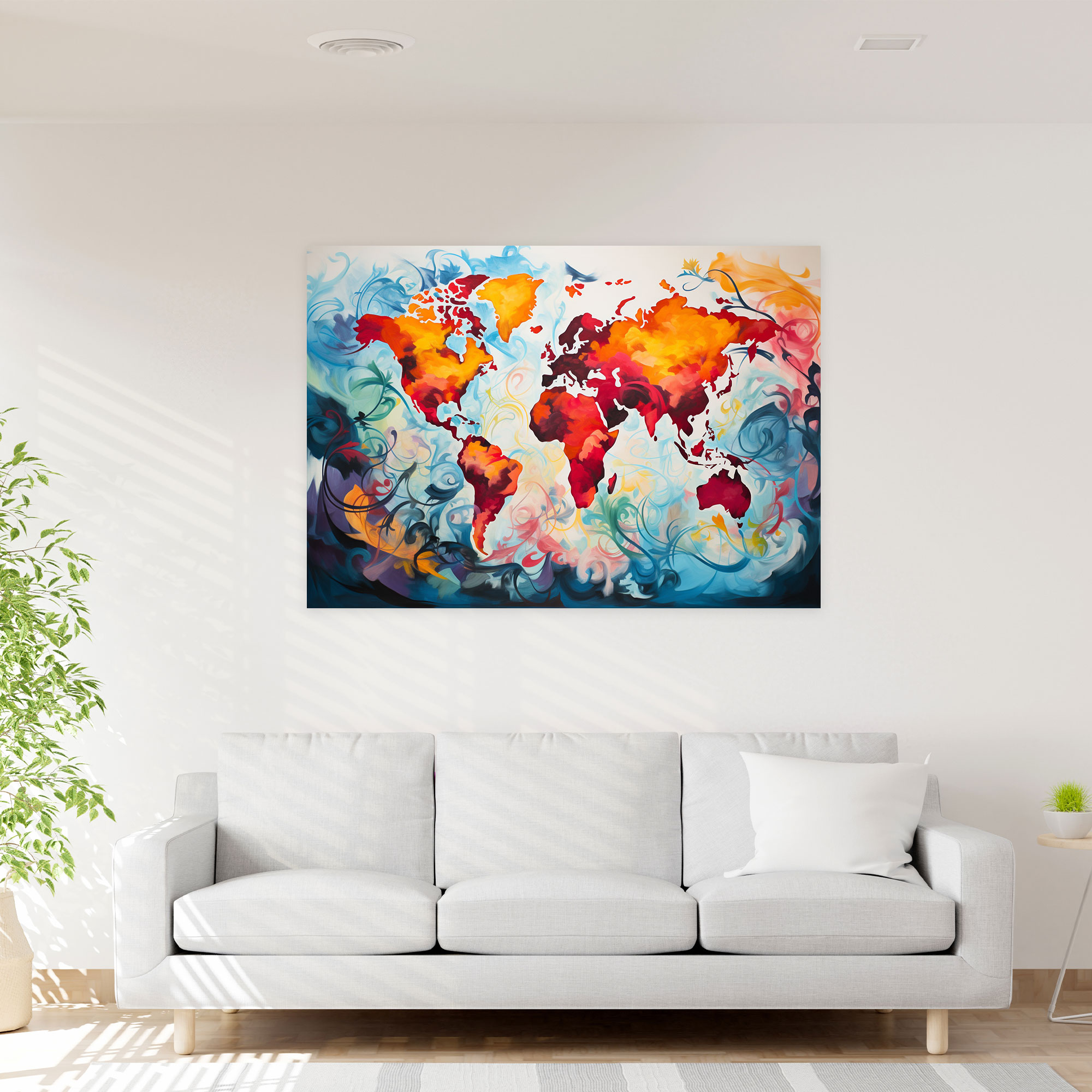 Abstract World Map Wall Art - World Map, Abstract Art, Canvas Print, Wall Decoration
