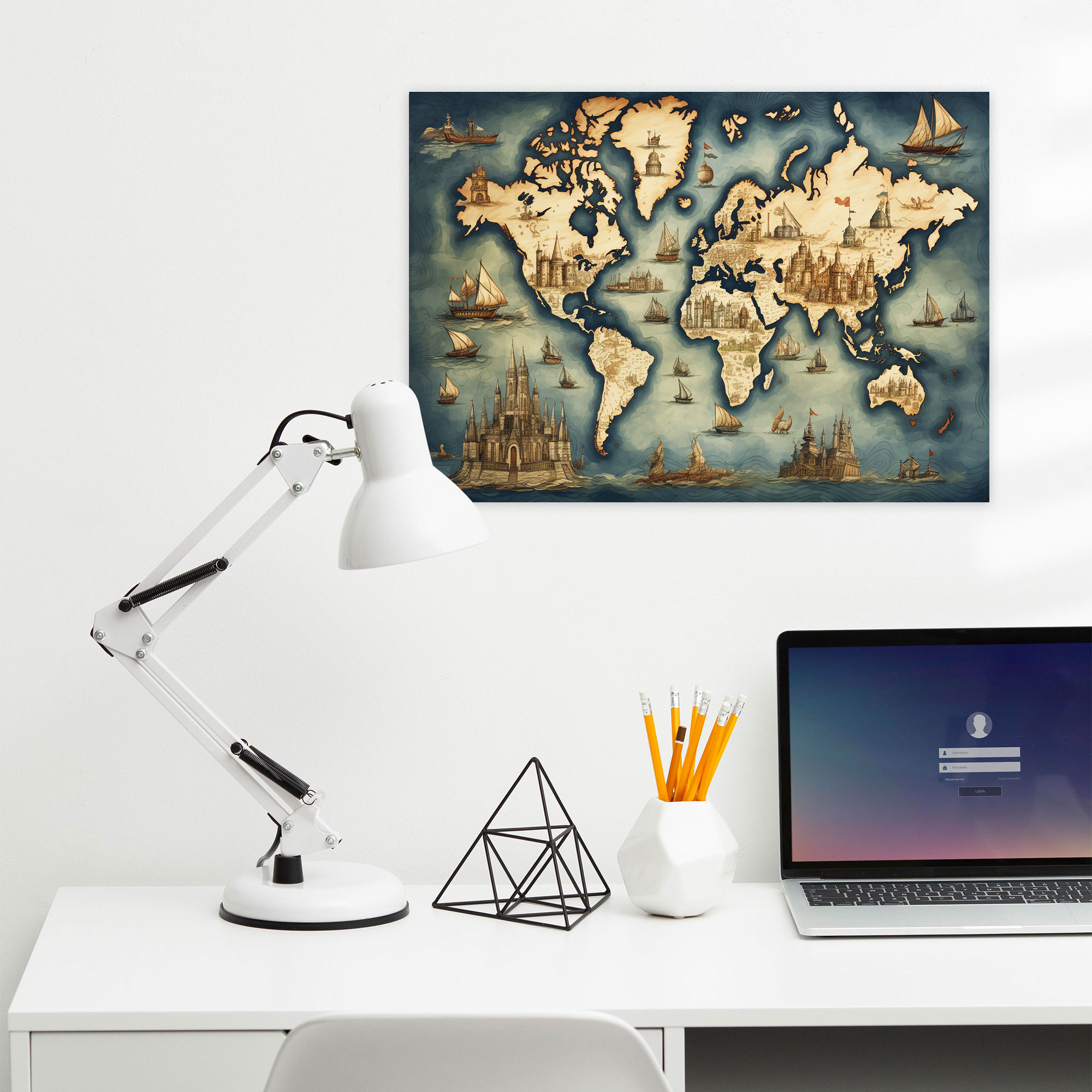 Hand-Drawn World Map Canvas Print - World Map, Hand-Drawn Style, Intricate Details, Wall Art