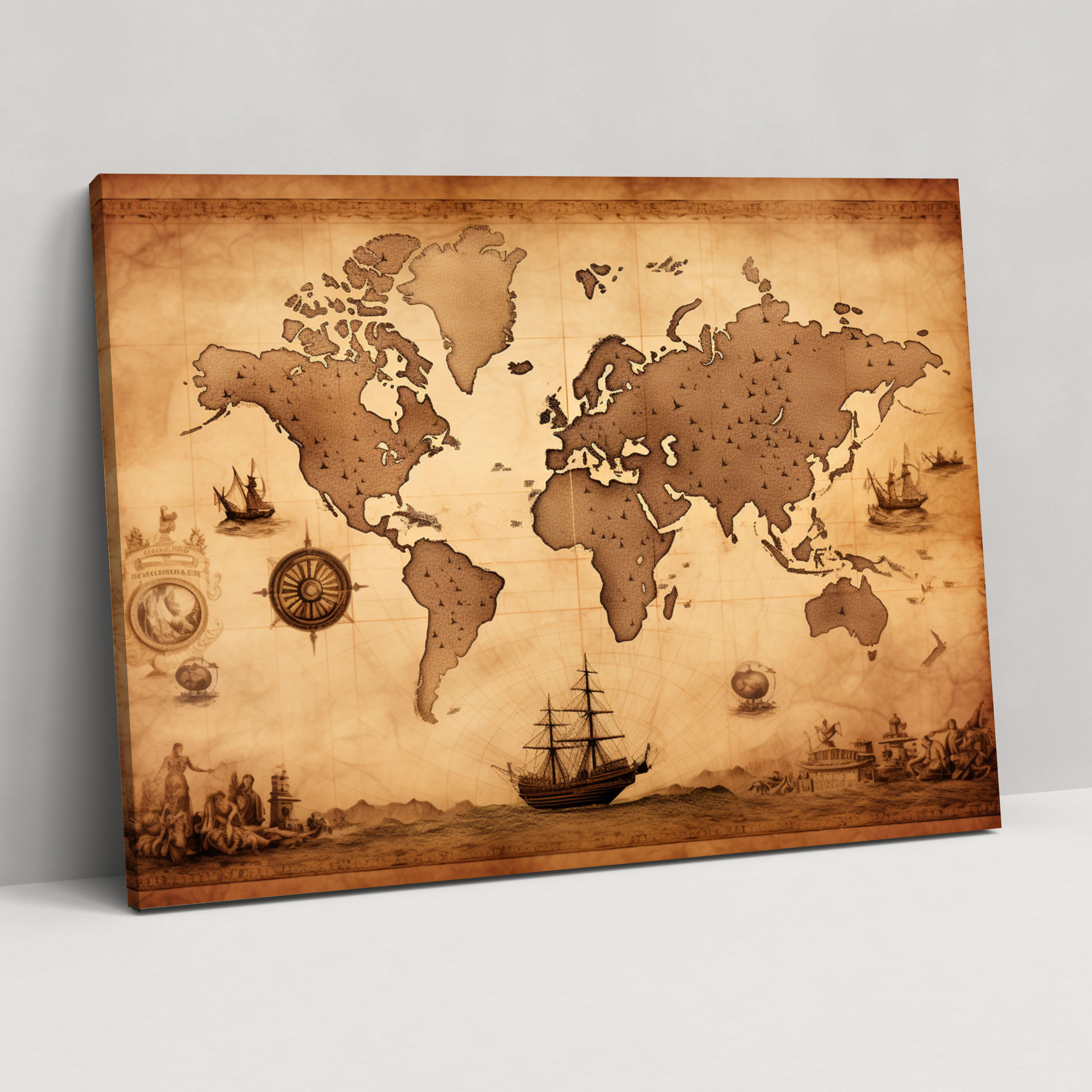 Vintage Sepia World Map Wall Decoration - World Map, Nostalgia, Vintage Style, Sepia Tones
