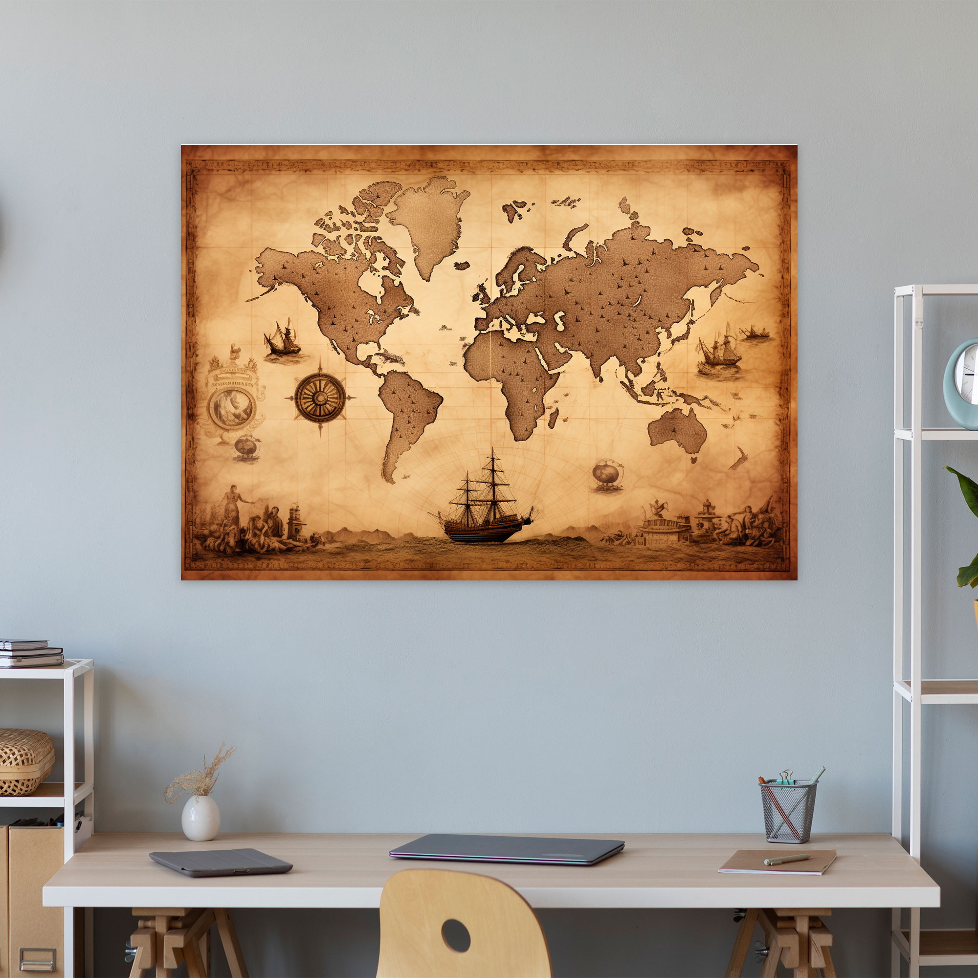 Vintage Sepia World Map Wall Decoration - World Map, Nostalgia, Vintage Style, Sepia Tones