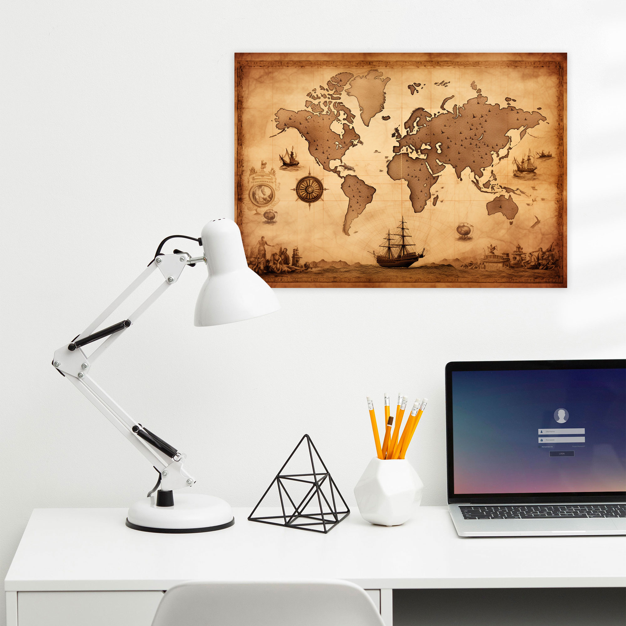 Vintage Sepia World Map Wall Decoration - World Map, Nostalgia, Vintage Style, Sepia Tones