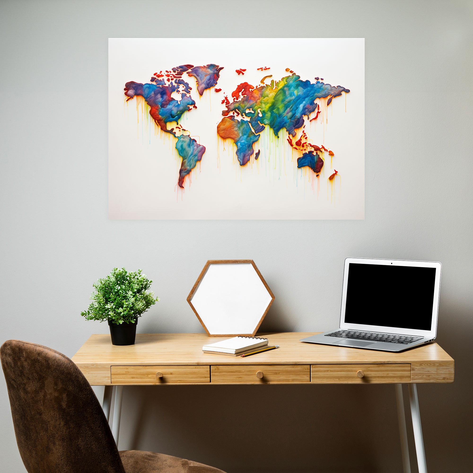 Watercolor World Map Canvas Print - World Map, World Map, Colorful Strokes, Nature-Inspired