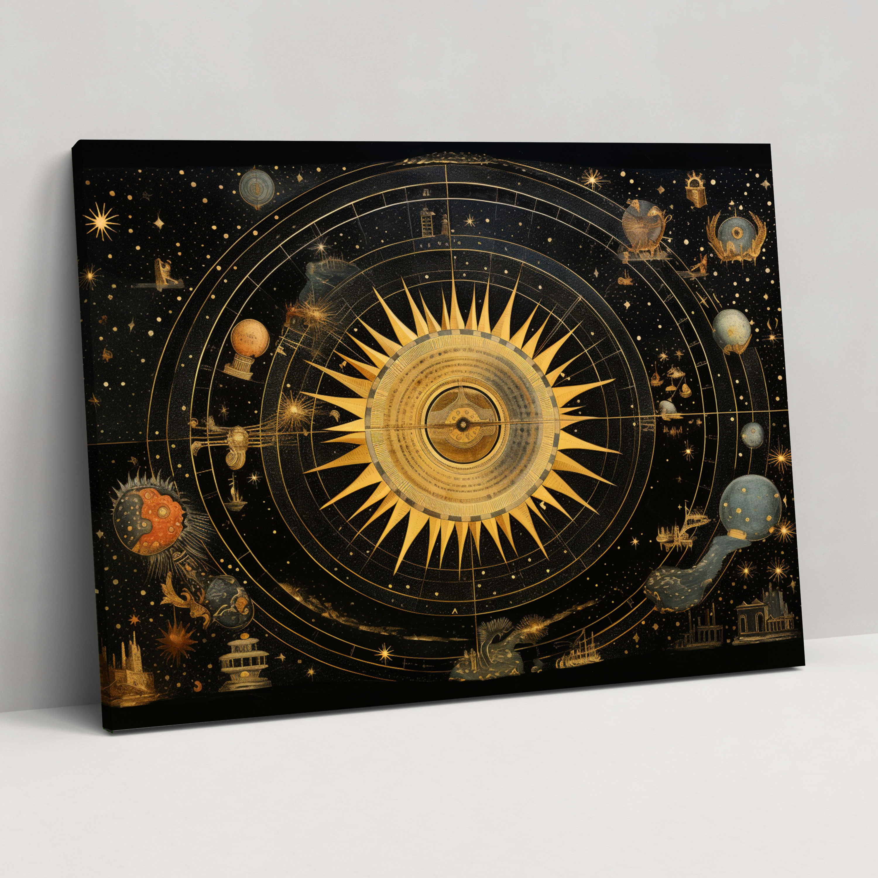 Celestial World Map Canvas Print - World Map, Celestial Elements, Wall Decoration, Home Decoration