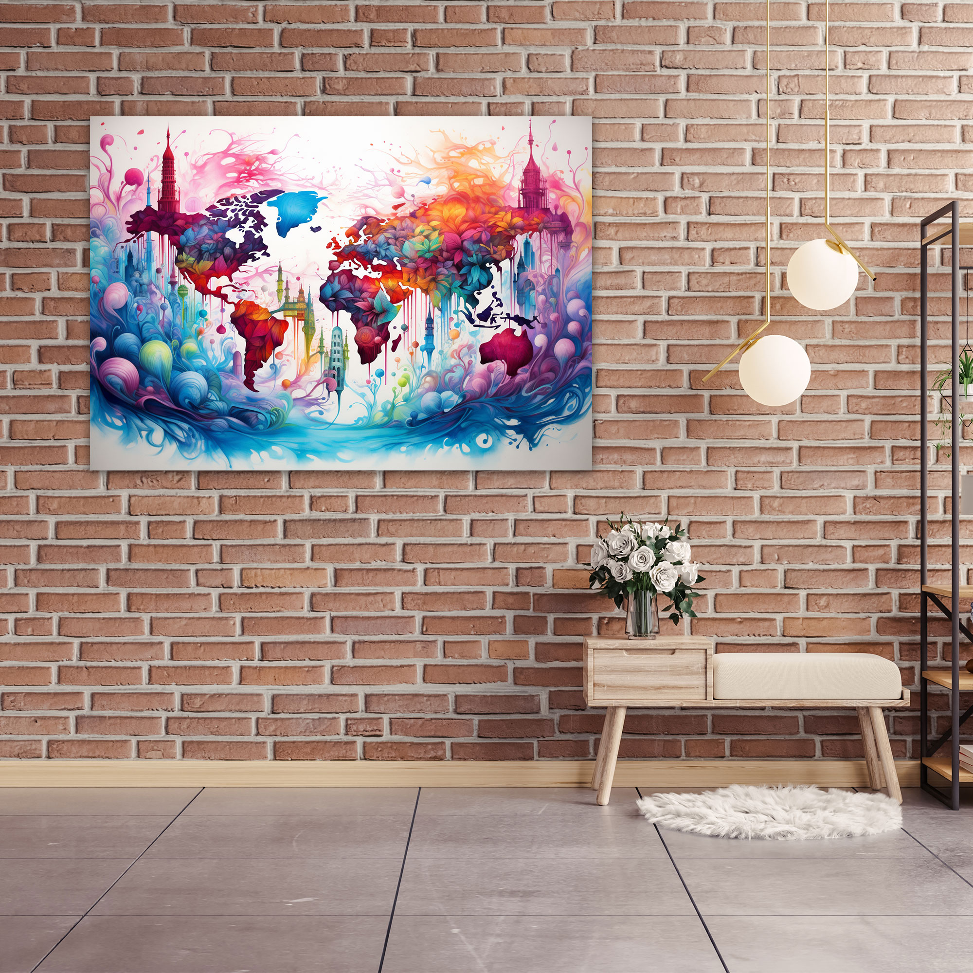 World Map Canvas Print - World Map, Wall Decoration, Vibrant Colors, Canvas Print