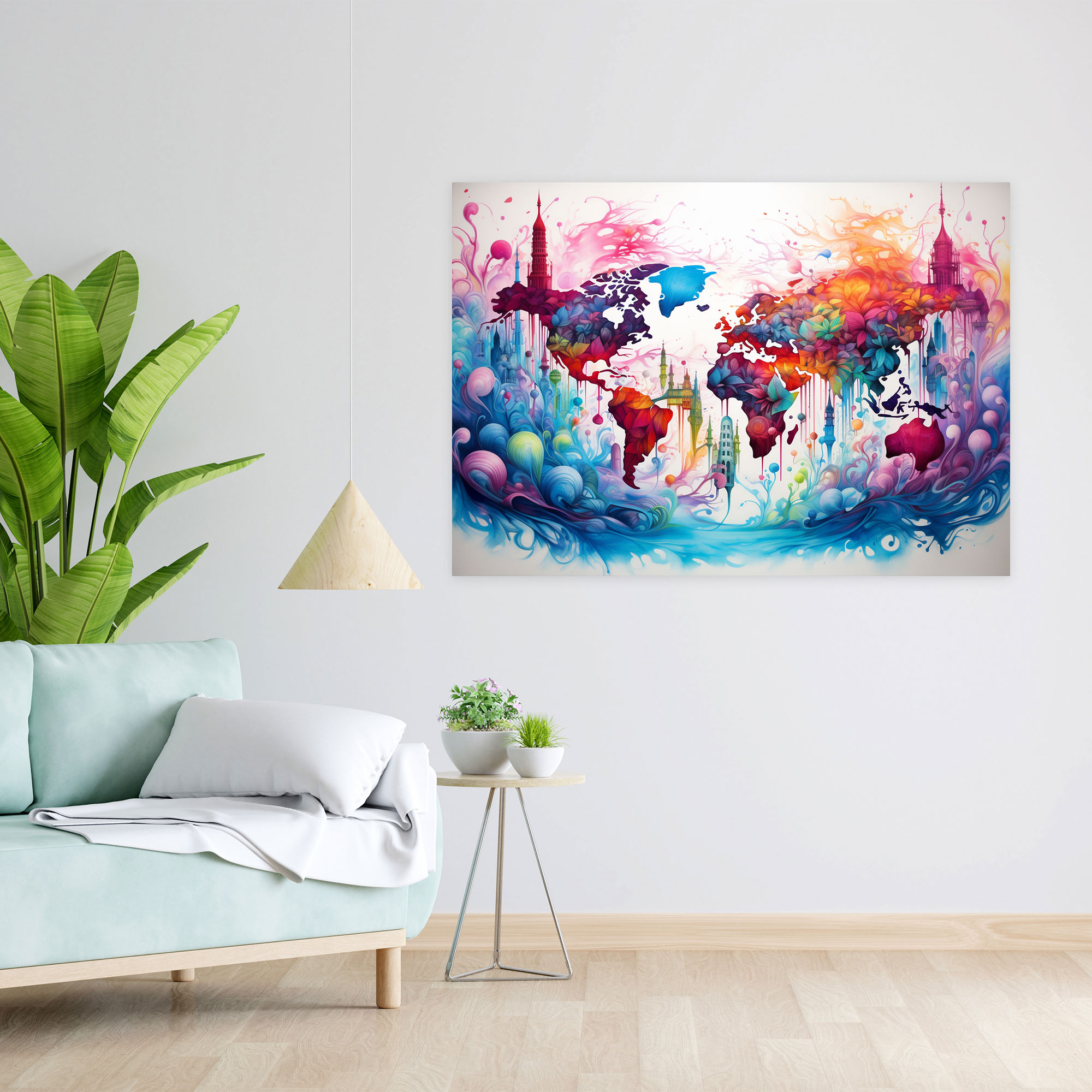 World Map Canvas Print - World Map, Wall Decoration, Vibrant Colors, Canvas Print