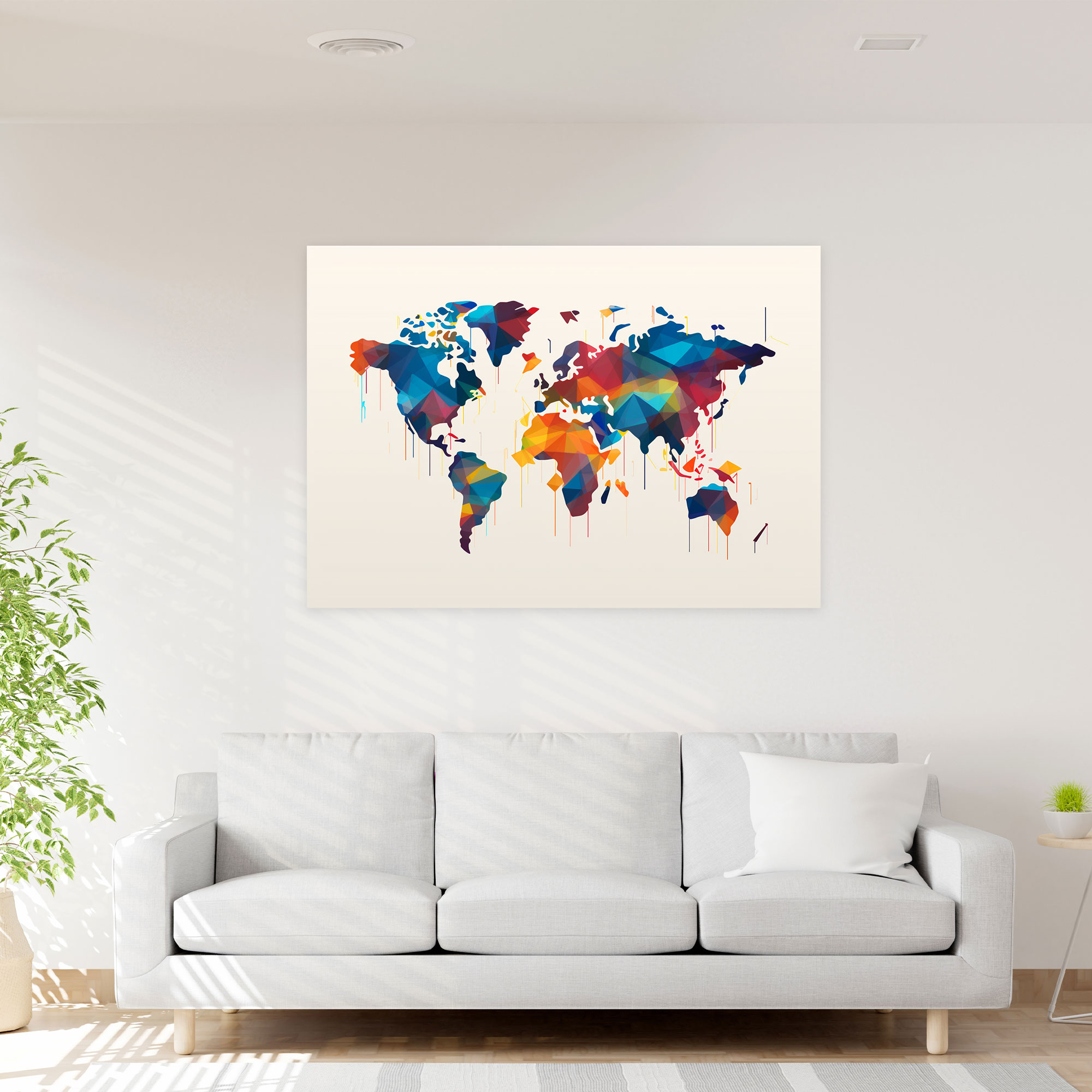 World Map Wall Art - World Map, Wall Decoration, Abstract Geometric Design, Wall Art