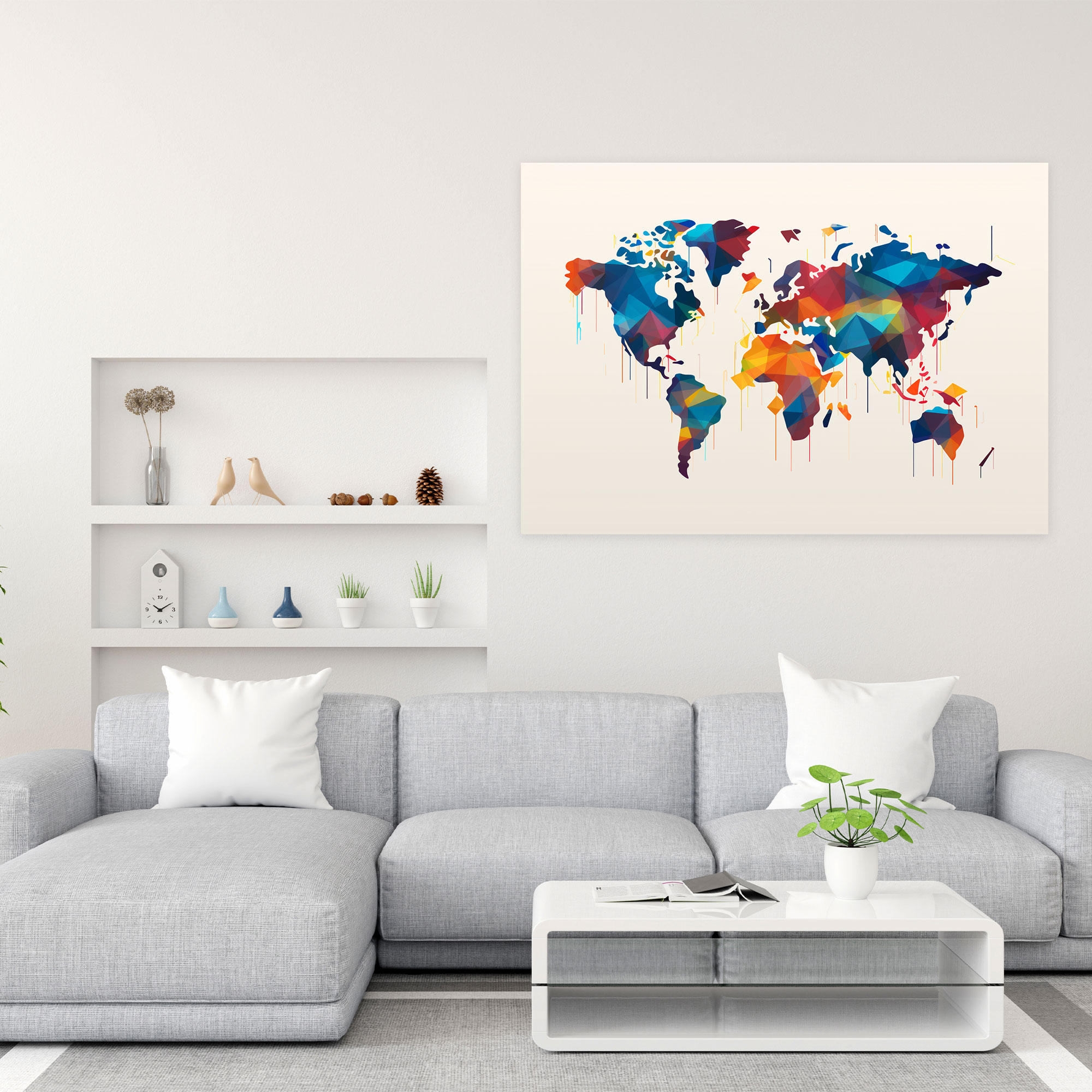 World Map Wall Art - World Map, Wall Decoration, Abstract Geometric Design, Wall Art