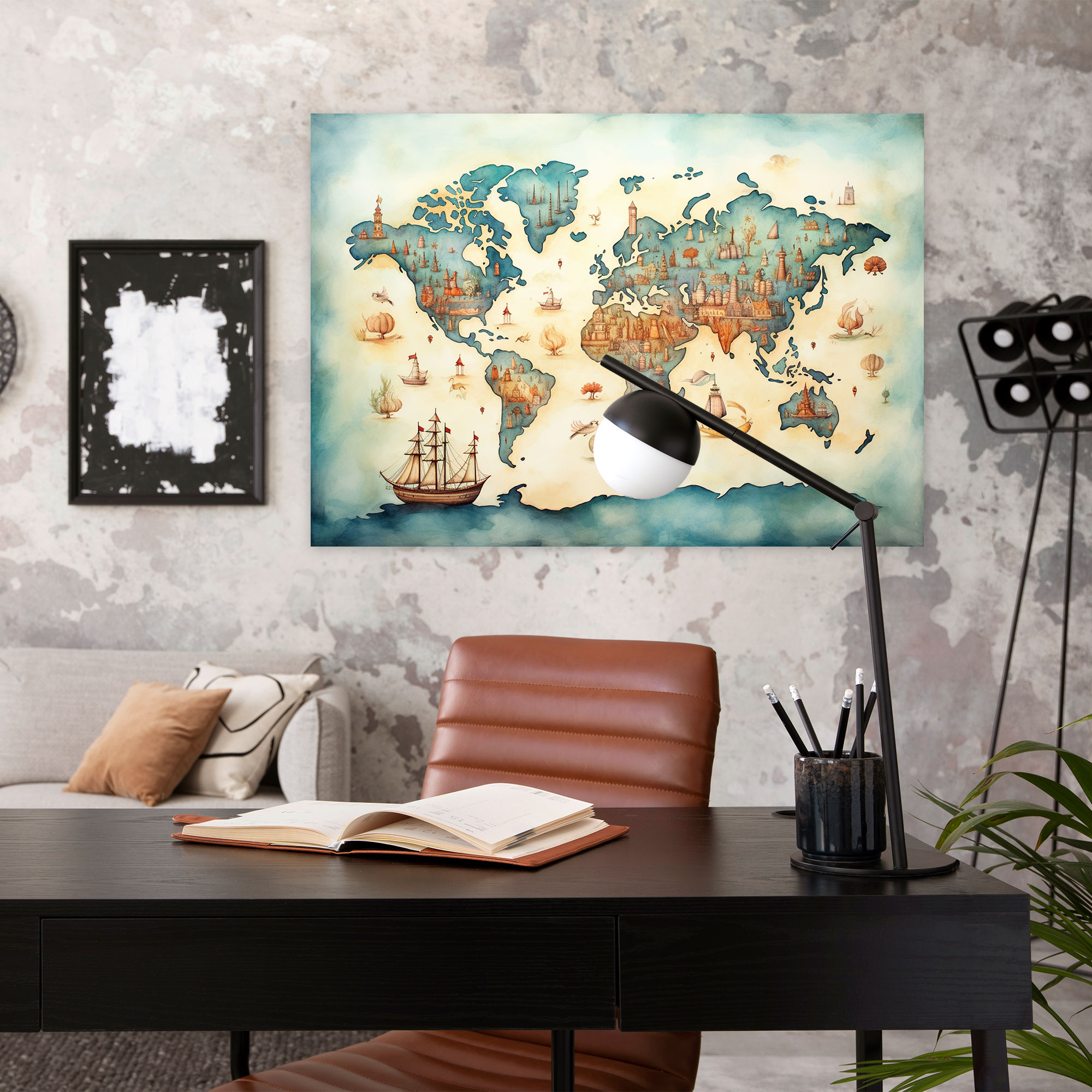 Whimsical World Map Canvas Print - World Map, Wall Art, Canvas, Wall Decoration