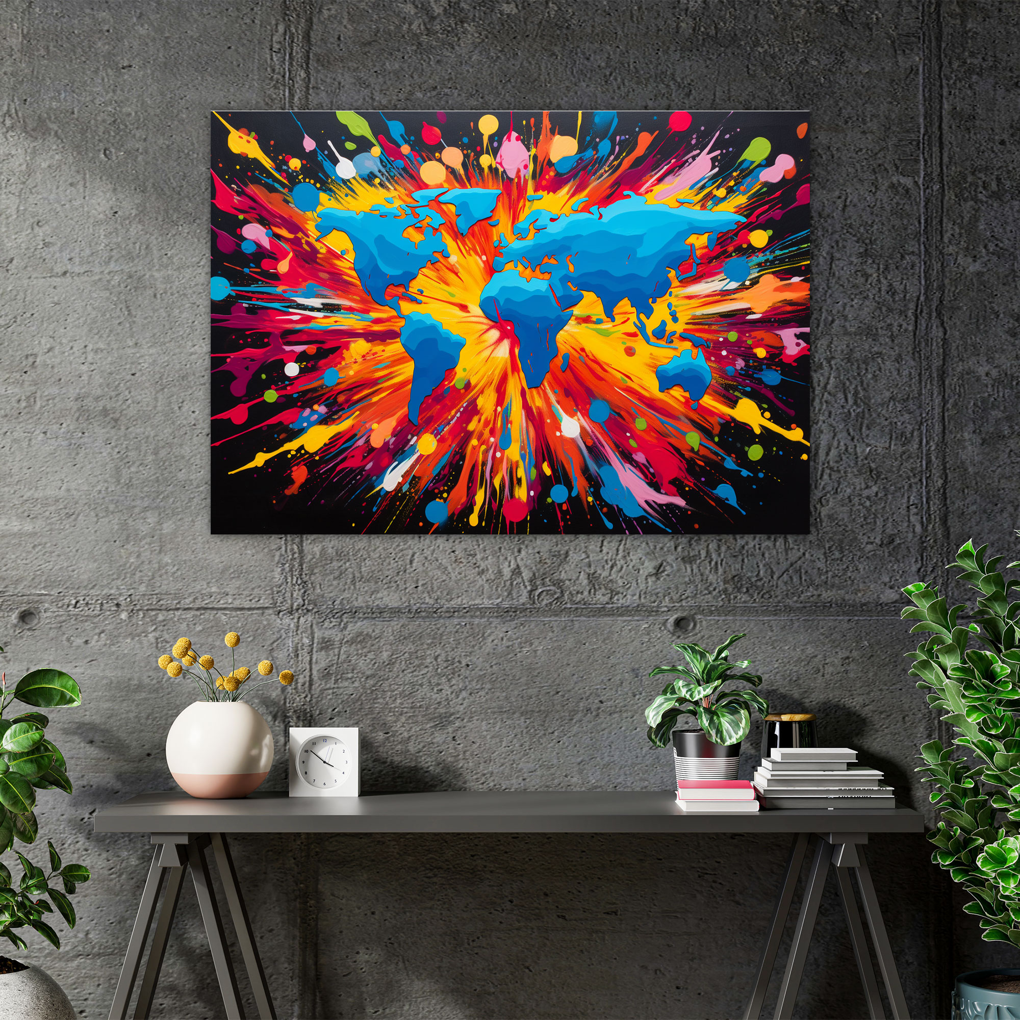 Pop Art World Map Canvas Print - World Map, Home Decoration, Canvas Wall Art, Energetic