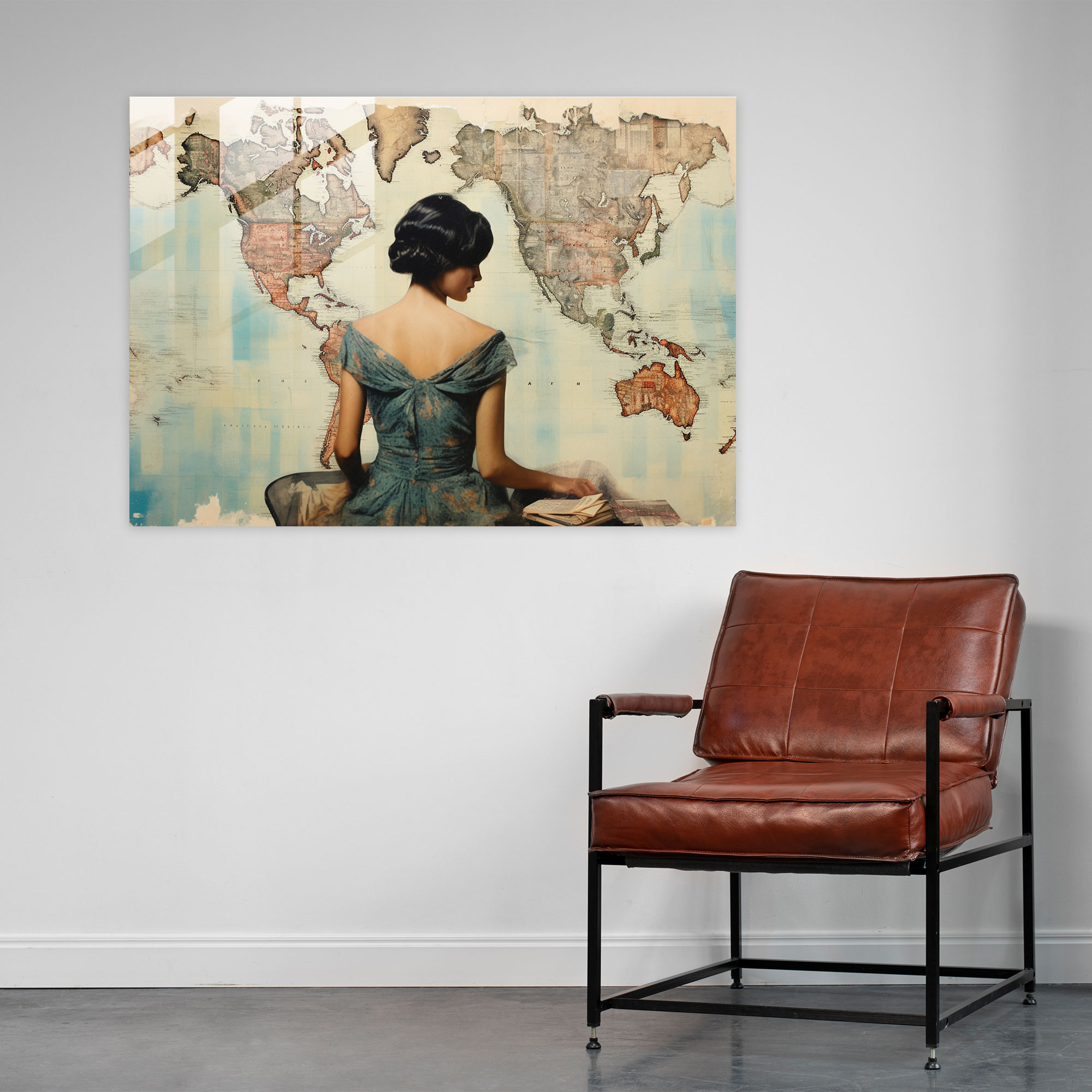World Map 2 Home Decoration - World Map 2, Maps, Mixed Media Collage, Glass Print