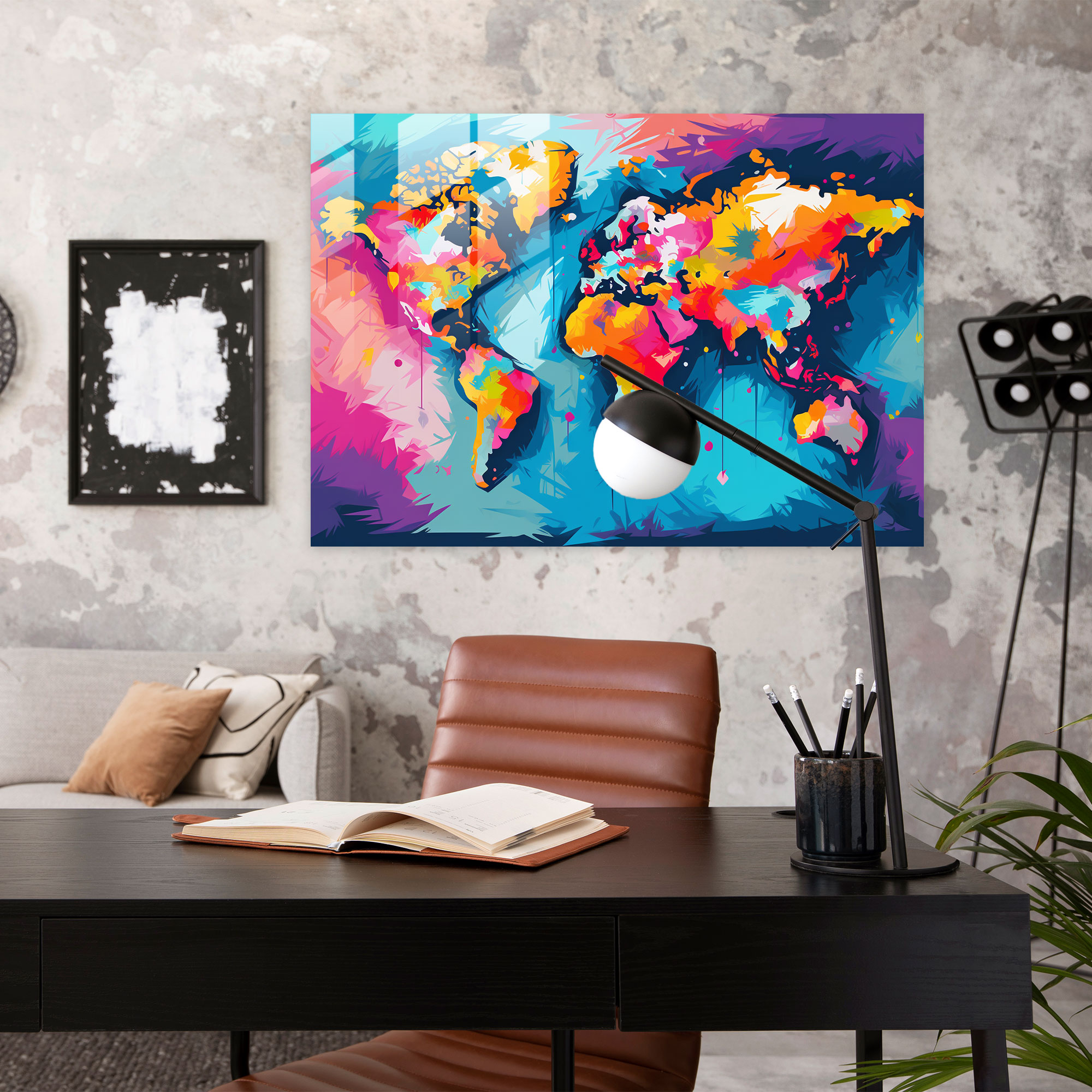 Dünya Haritası 2 Cam Sanat - Dünya Haritası 2 Cesur Cam Sanat Ev Dekorasyonu