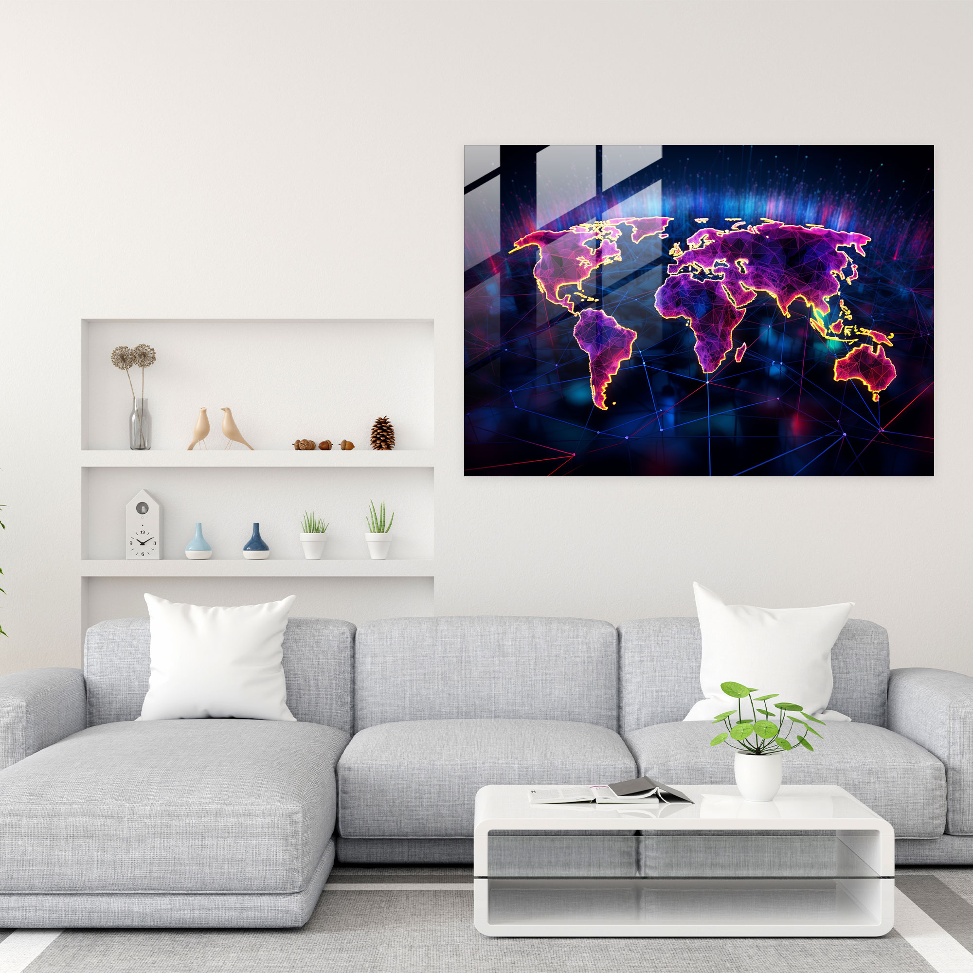 Futuristic Glass Print - World Map 2, Home Decoration, Wall Decoration, World Map