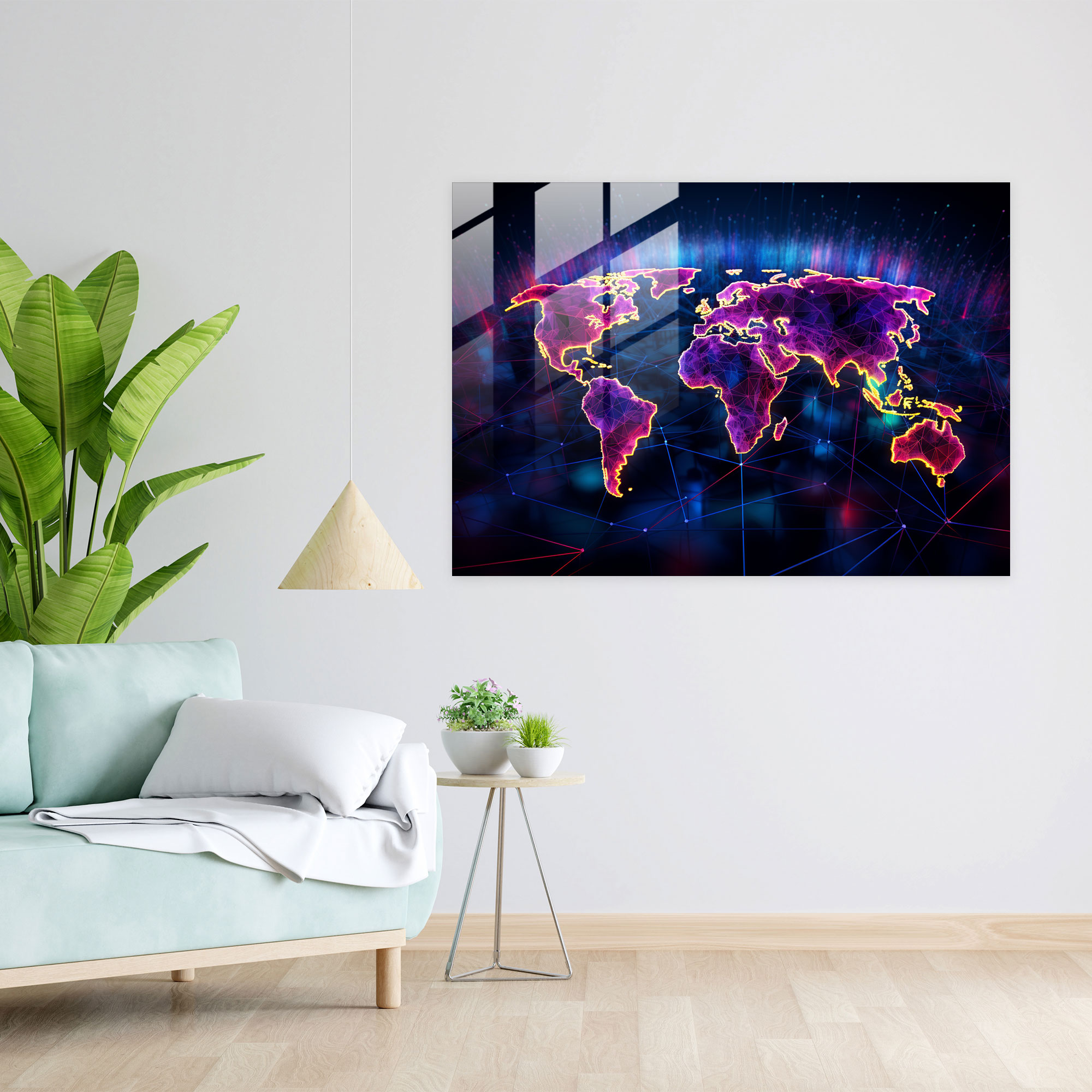 Futuristic Glass Print - World Map 2, Home Decoration, Wall Decoration, World Map