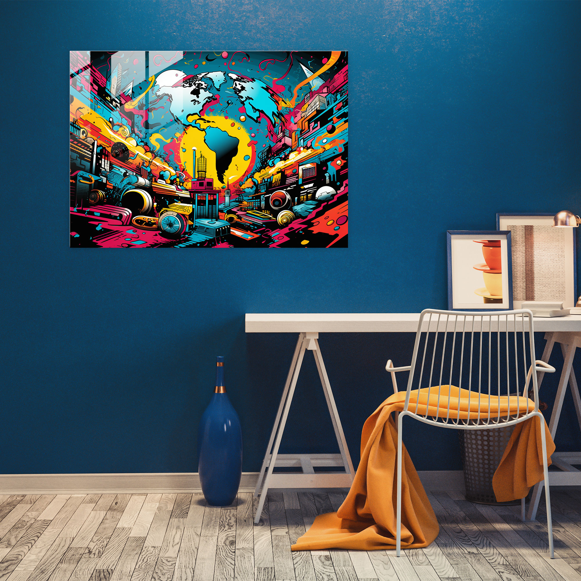 Pop Art Glass Print - World Map 2, Glass Print, Comic Book Inspired, Pop Art