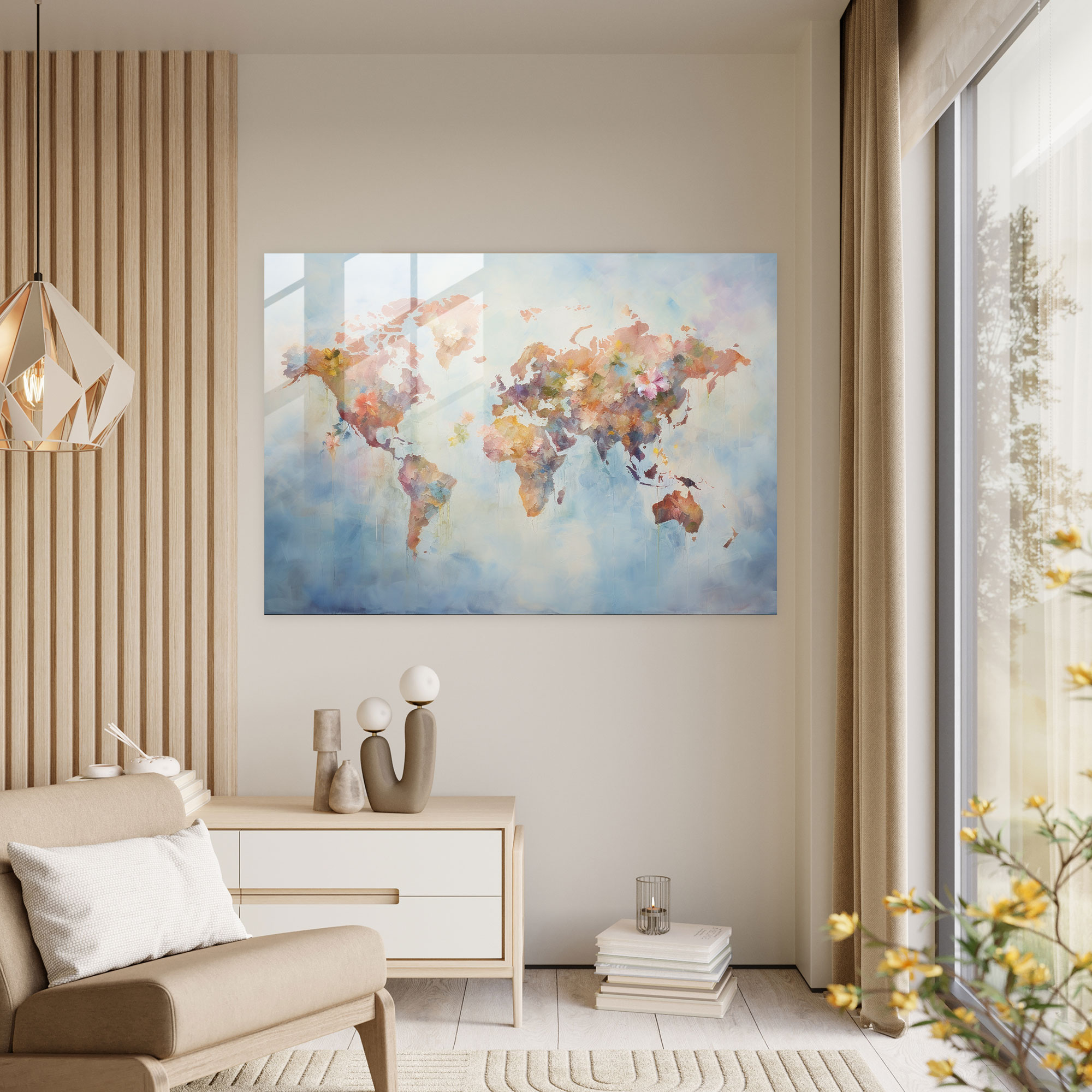 Impressionist Glass Print - World Map 2, Glass Print, Soft Brushstrokes, Impressionist Painting