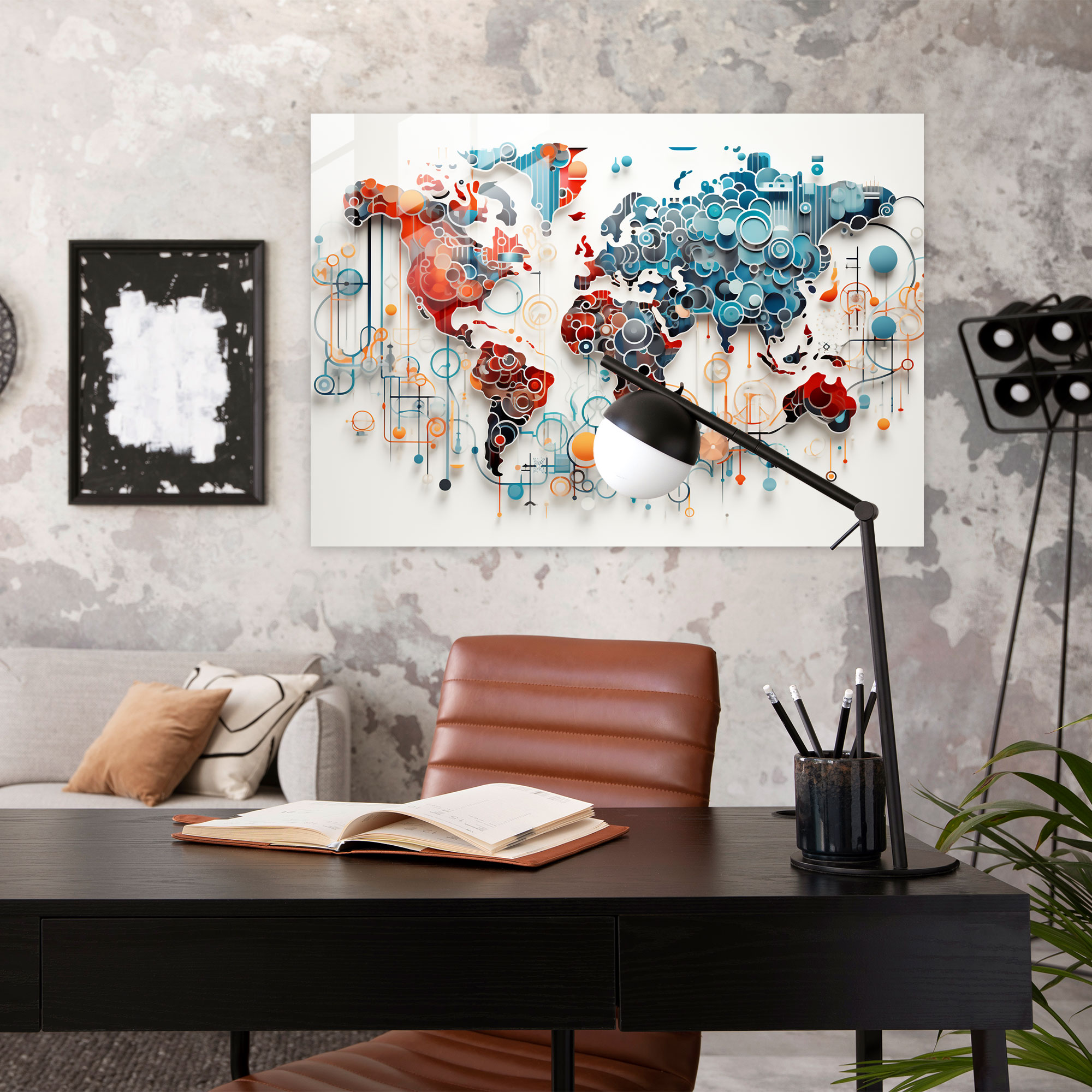 Geometric Glass Wall Art - World Map 2, Glass Wall Art, Intricate Shapes, Glass Print