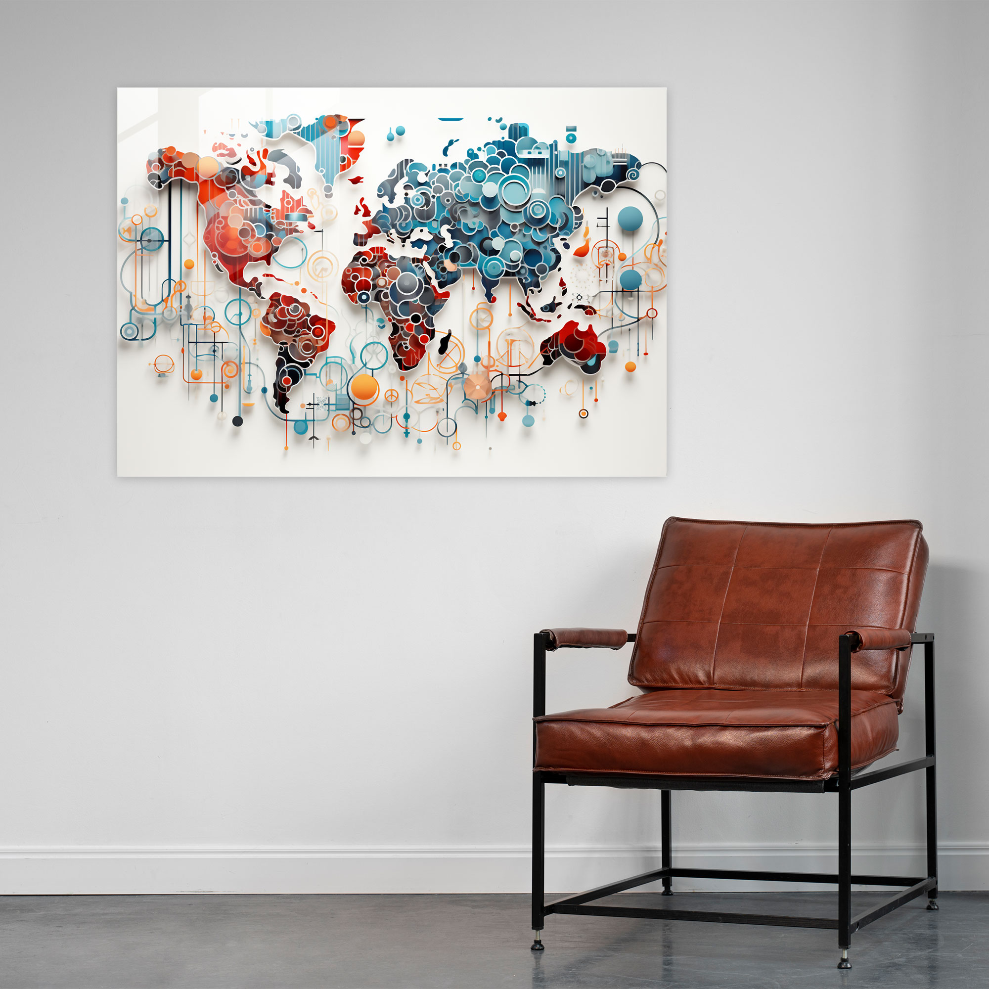 Geometric Glass Wall Art - World Map 2, Glass Wall Art, Intricate Shapes, Glass Print
