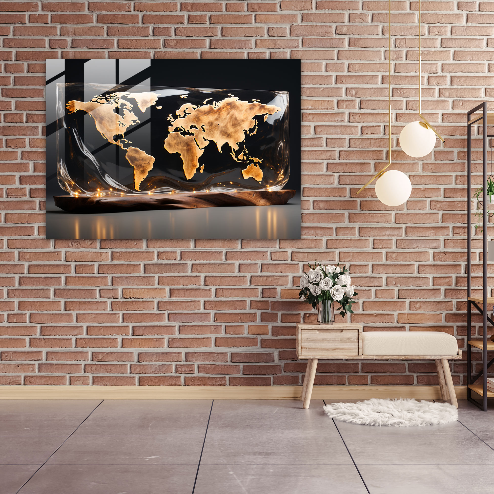World Map Glass Wall Art - World Map 2, Home Decoration, Glass Wall Art, Sleek Design