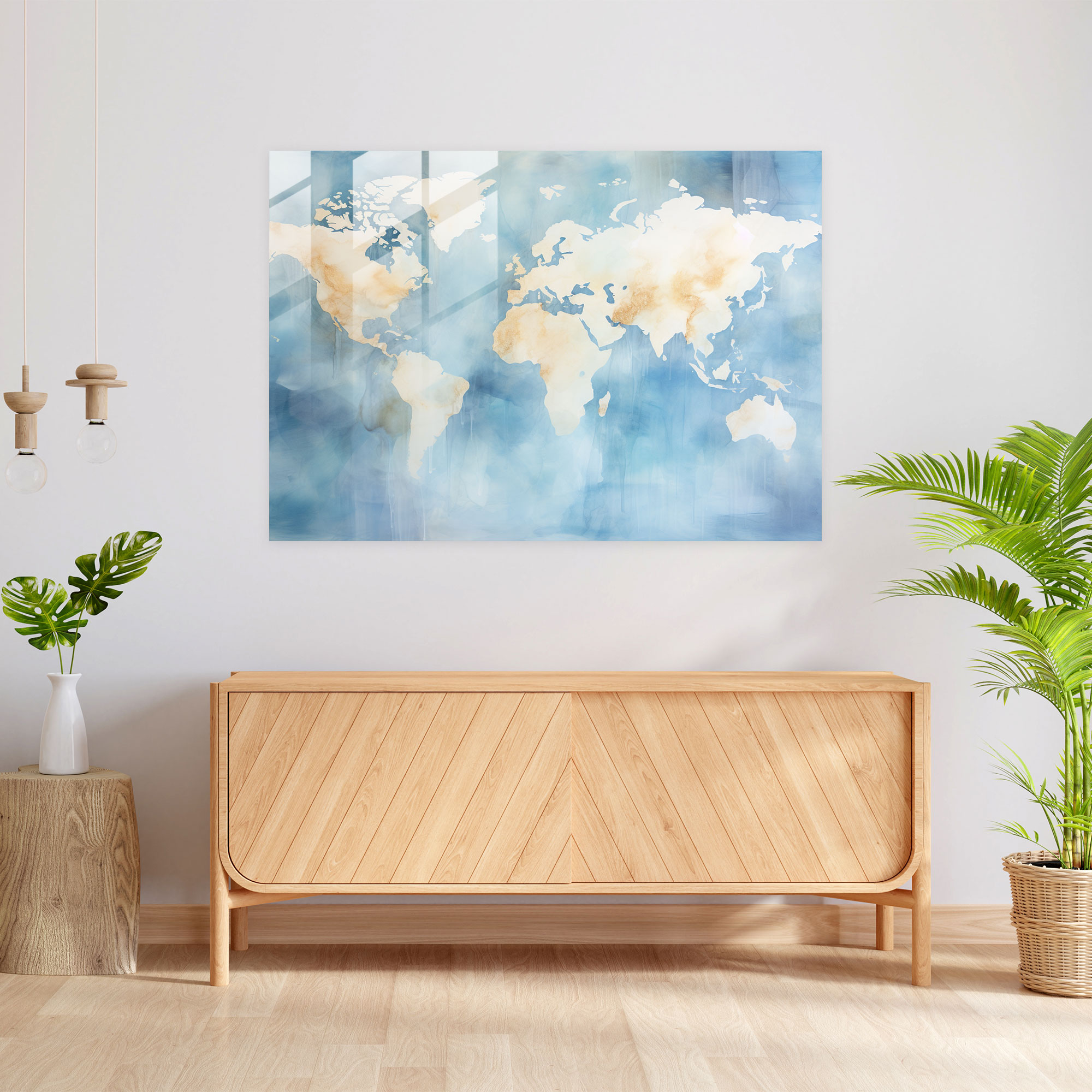 Ethereal World Map Glass Print - World Map 2, Glass Print, Soft Brushstrokes, Glass Wall Art