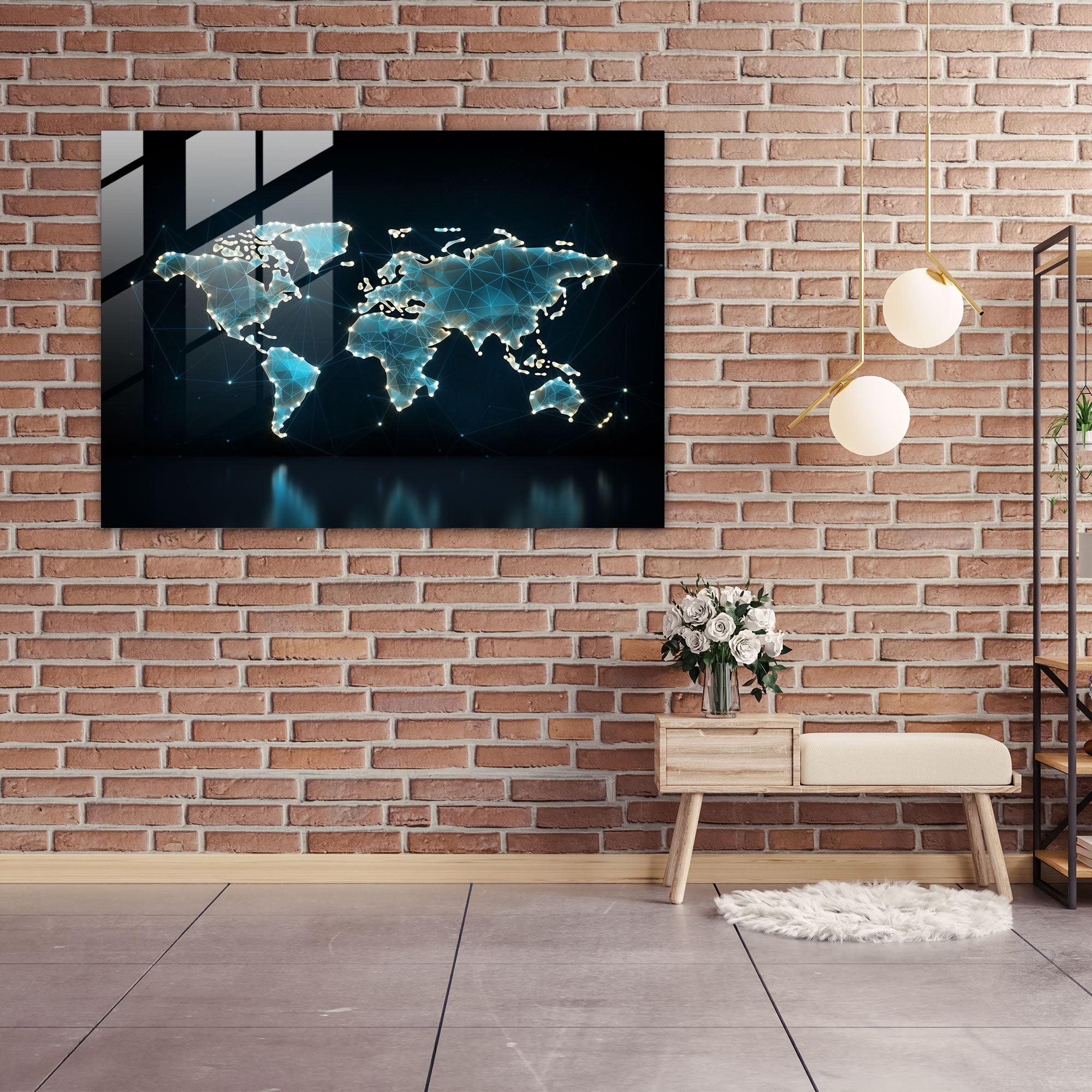 Geometric World Map Glass Print - World Map 2, Interconnectedness, Glass Art, Glass Print