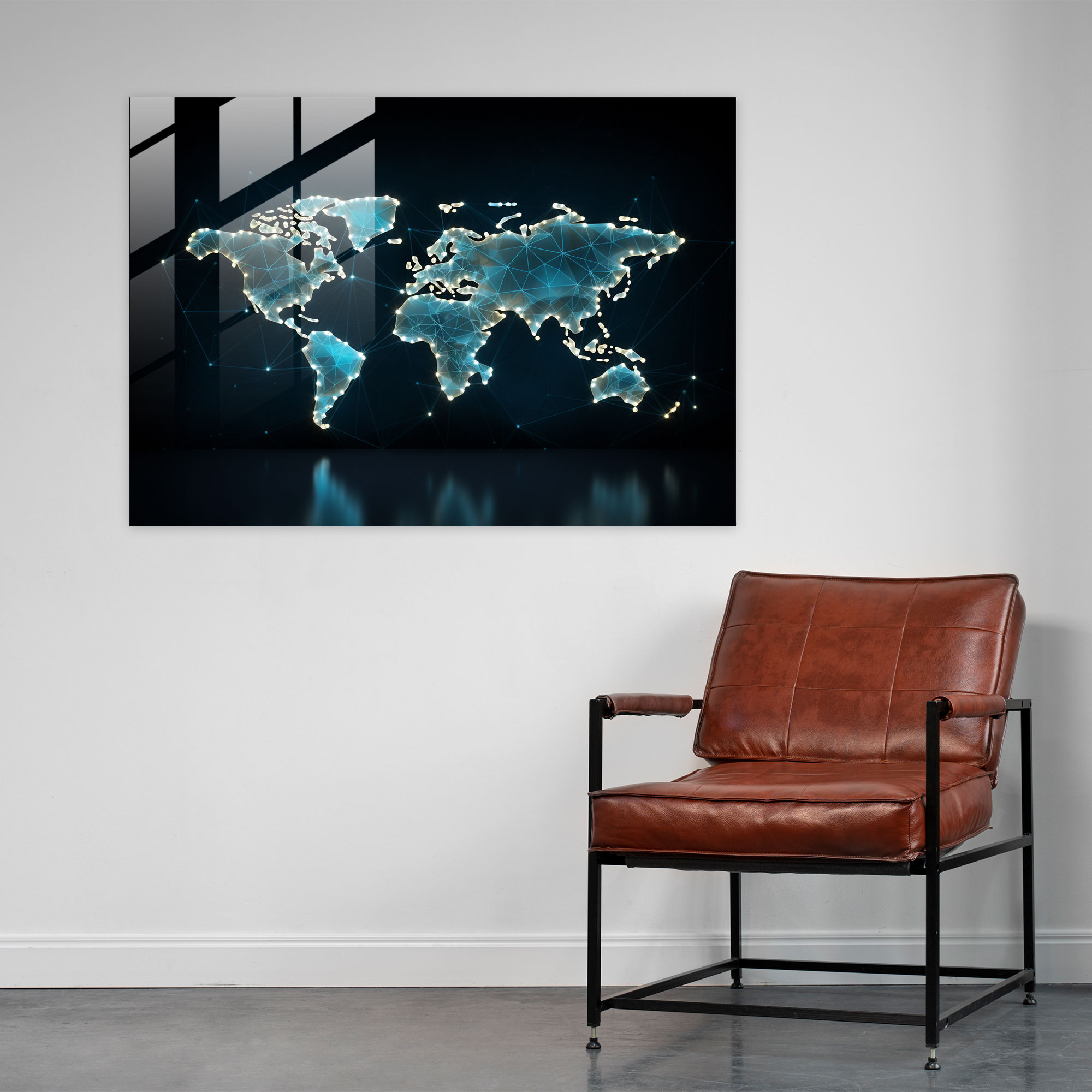 Geometric World Map Glass Print - World Map 2, Interconnectedness, Glass Art, Glass Print
