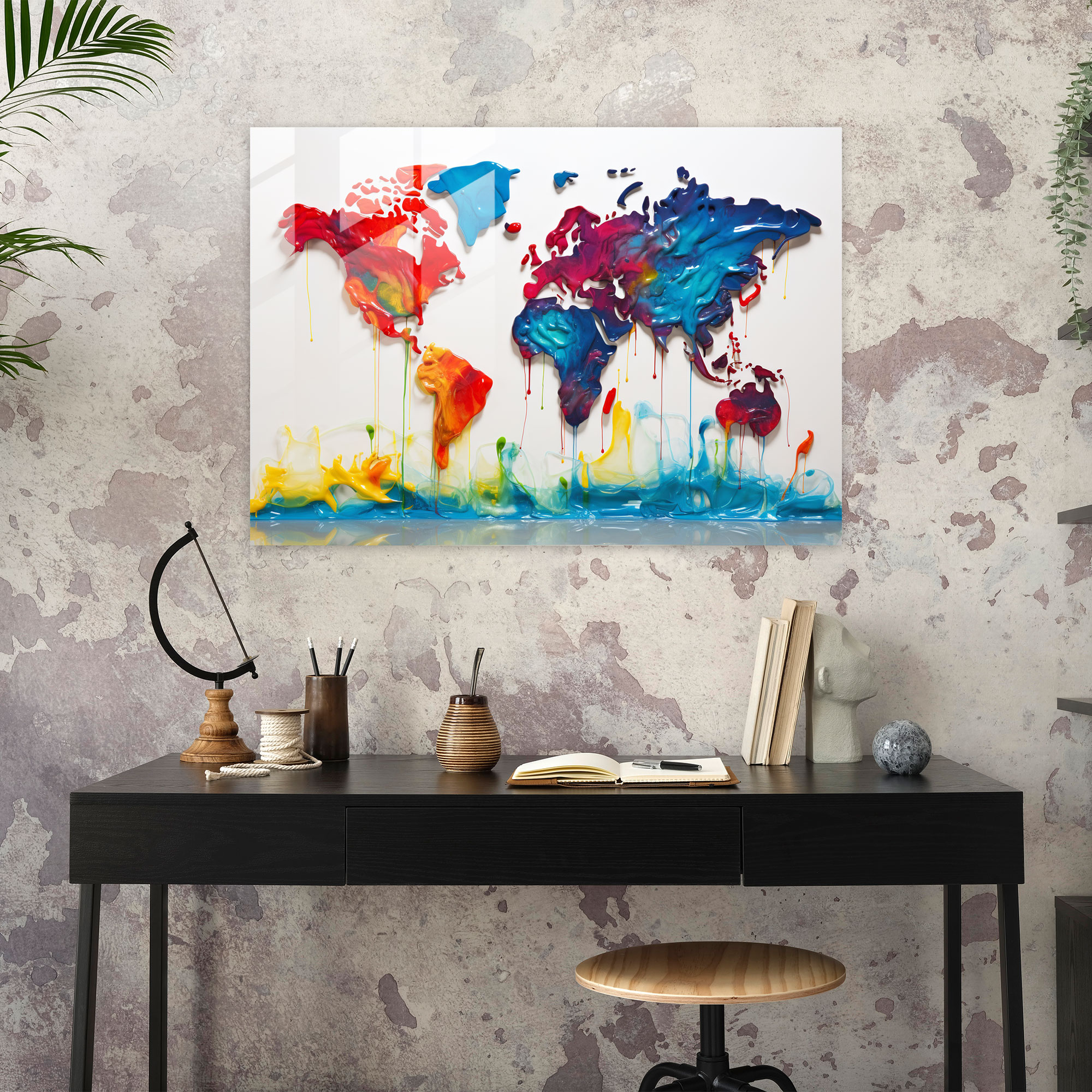 Pop Art World Map Glass Print - World Map 2, Bold Colors, Glass Art, Pop Art