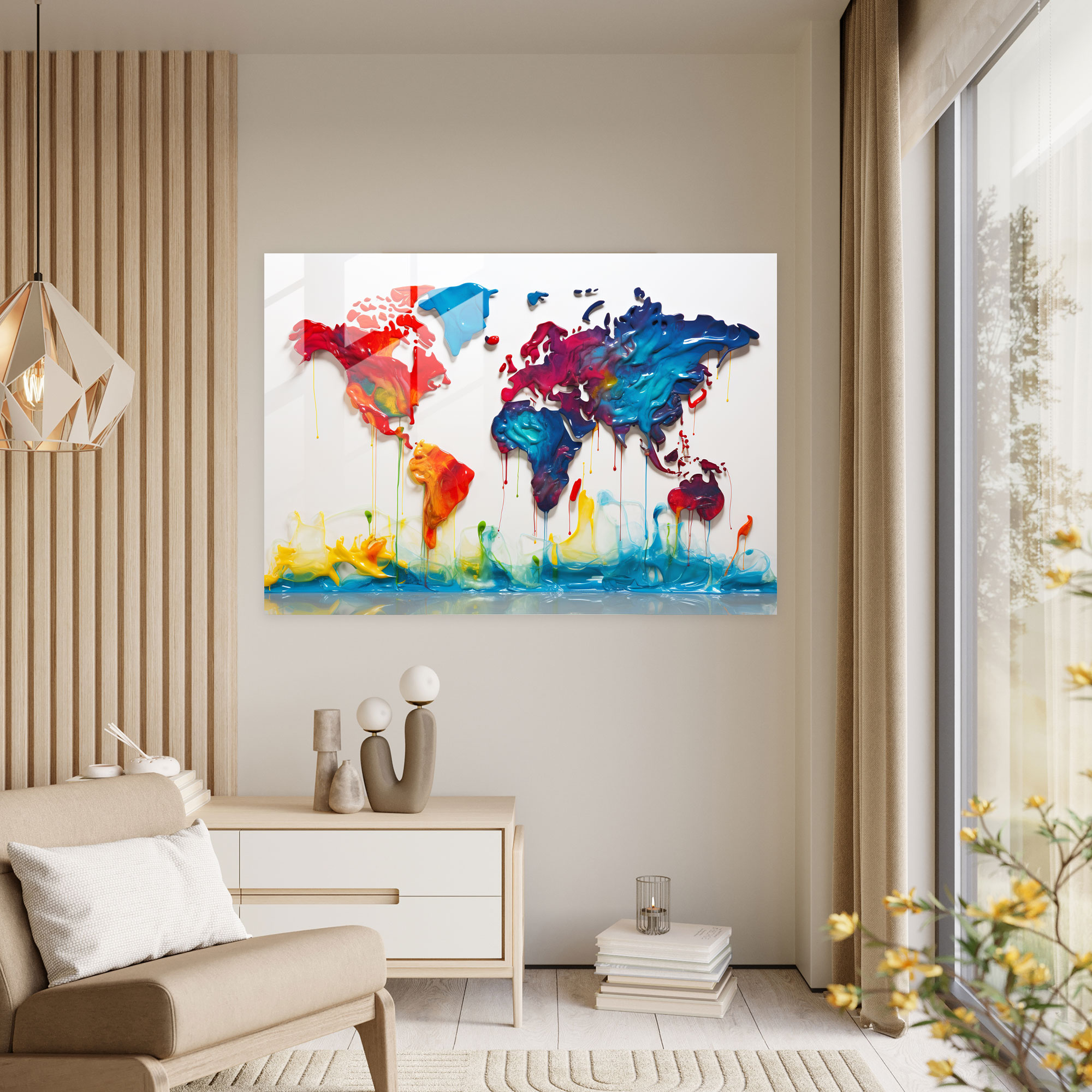 Pop Art World Map Glass Print - World Map 2, Bold Colors, Glass Art, Pop Art