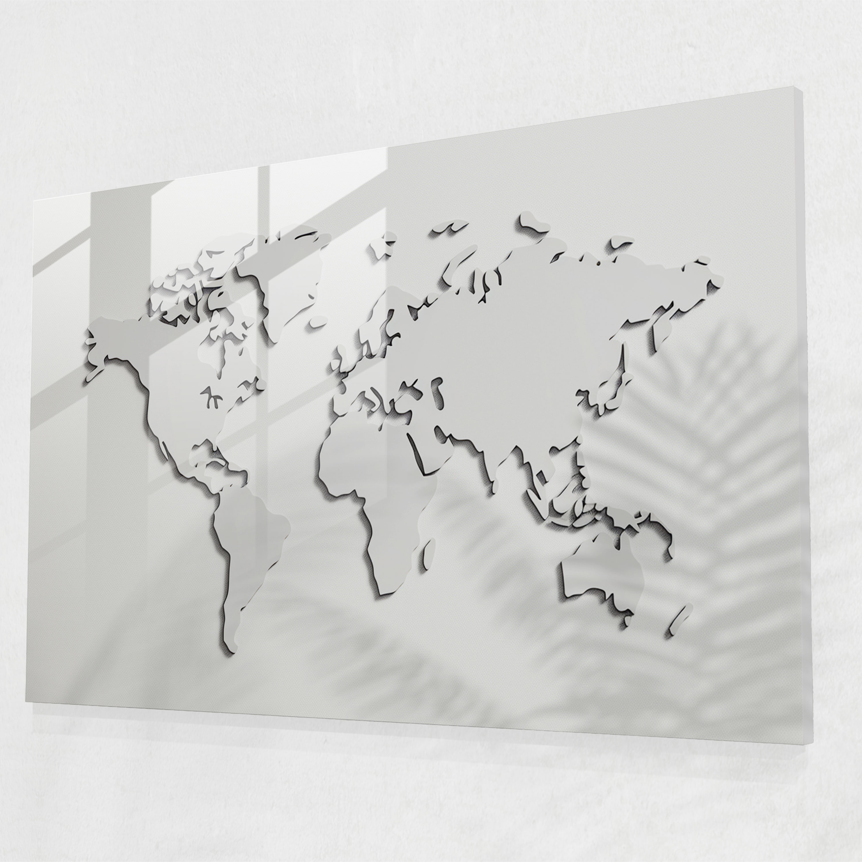 [World Map] Glass Wall Art - Minimalist Line World Map - World Map 2, Glass Wall Art, Modern Art, Clean Lines