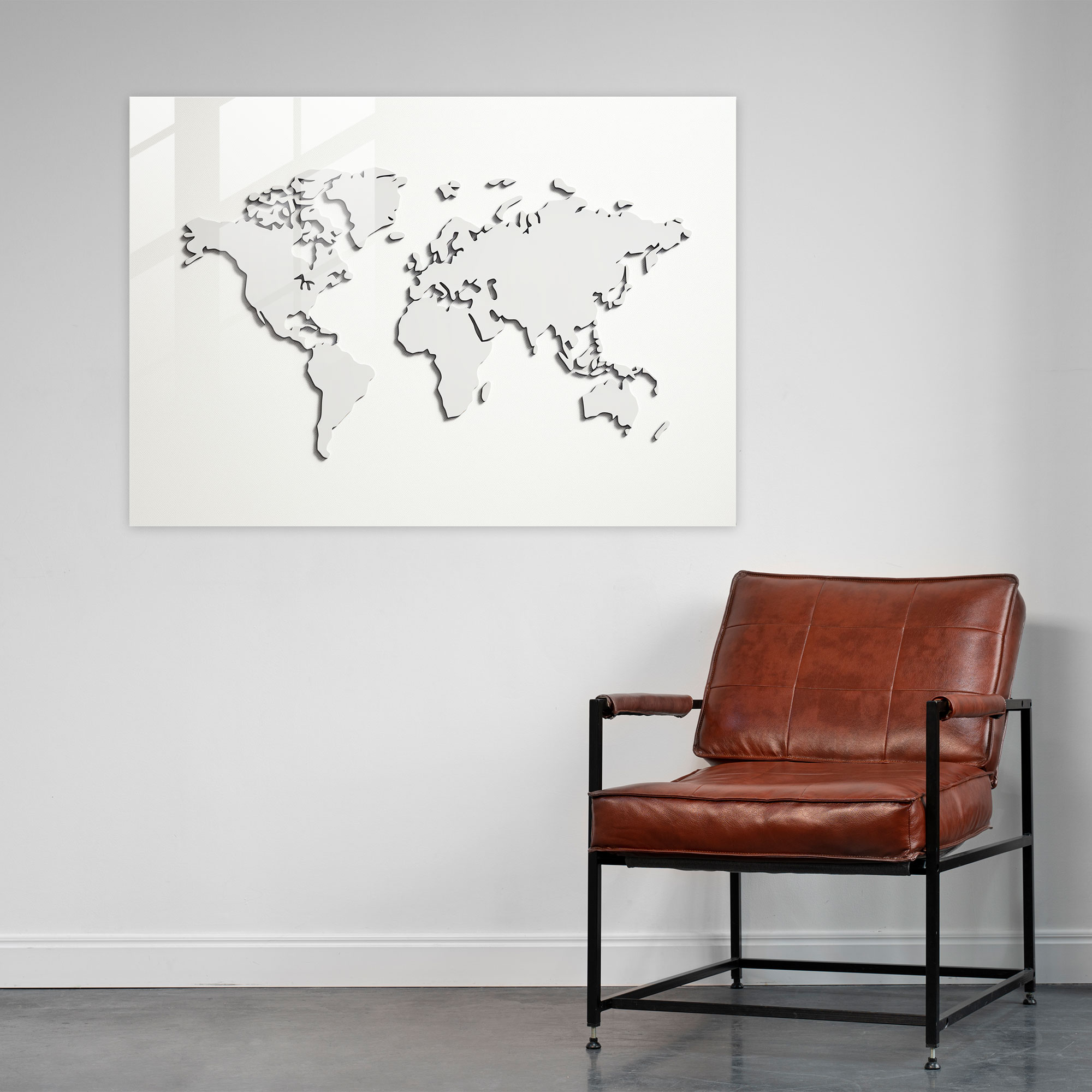 [World Map] Glass Wall Art - Minimalist Line World Map - World Map 2, Glass Wall Art, Modern Art, Clean Lines