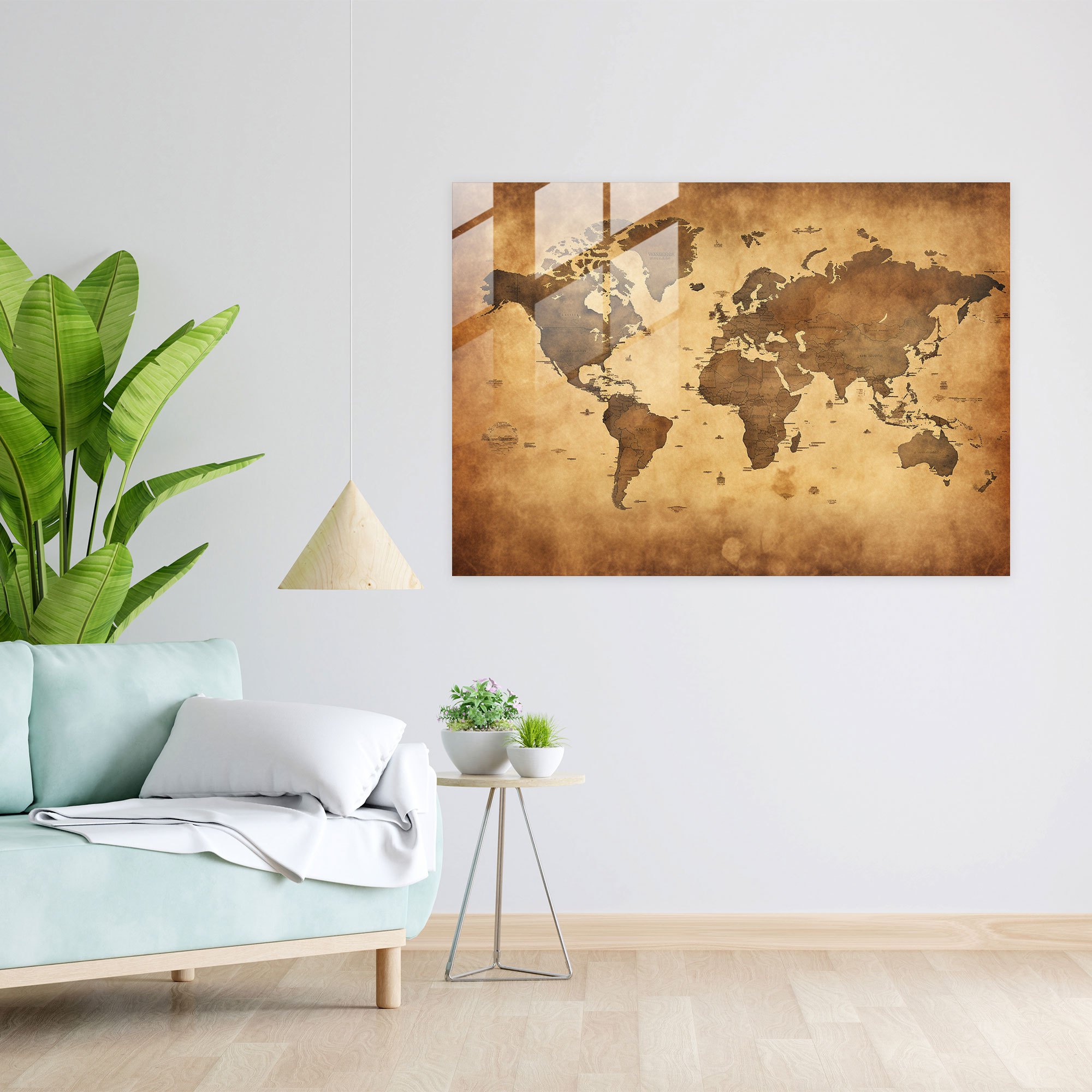 World Map Glass Print - Antique Style - World Map 2, Antique Style, Wall Decoration, Nostalgia