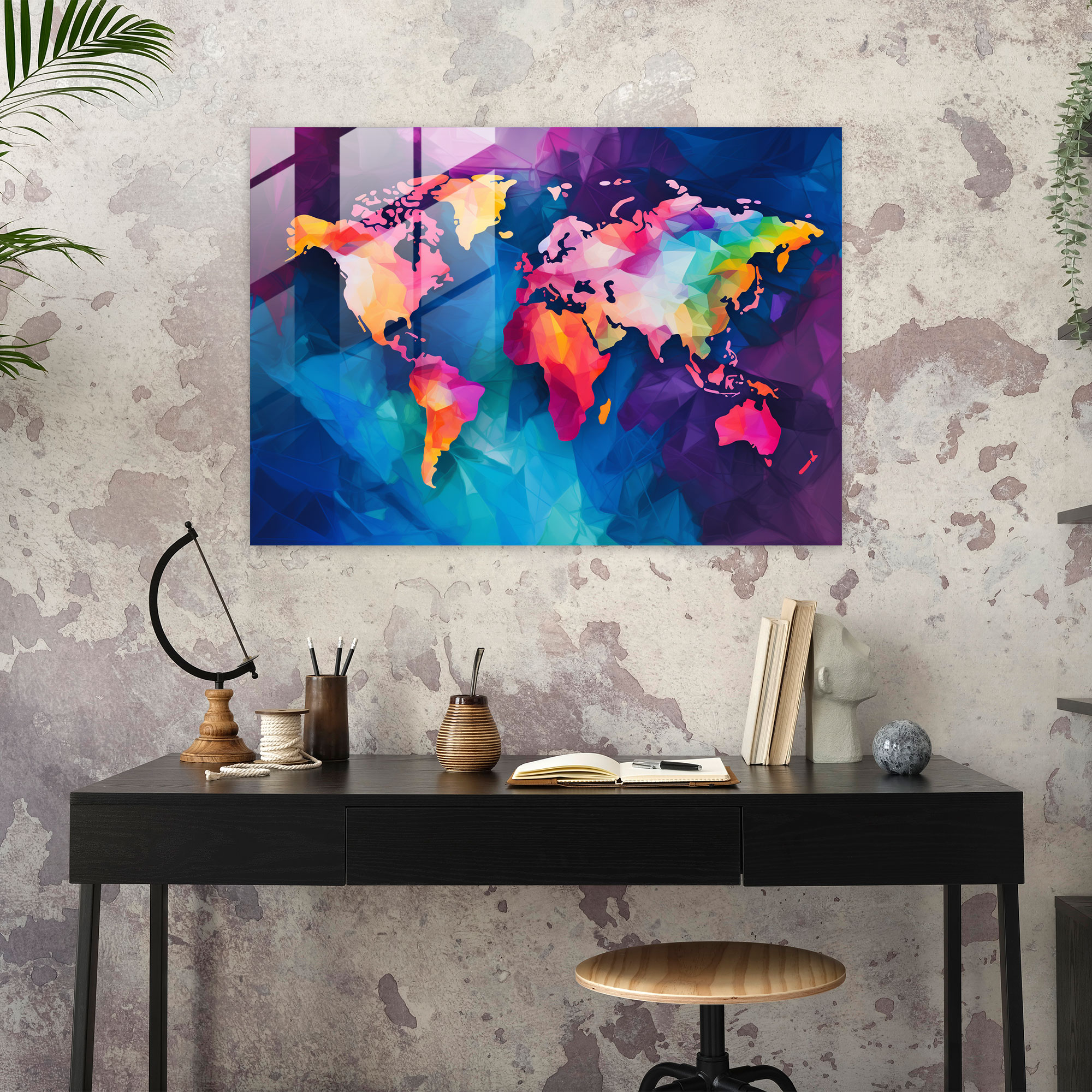 World Map Glass Wall Art - Abstract Design - World Map 2, Vibrant Colors, Glass Print, Glass Art