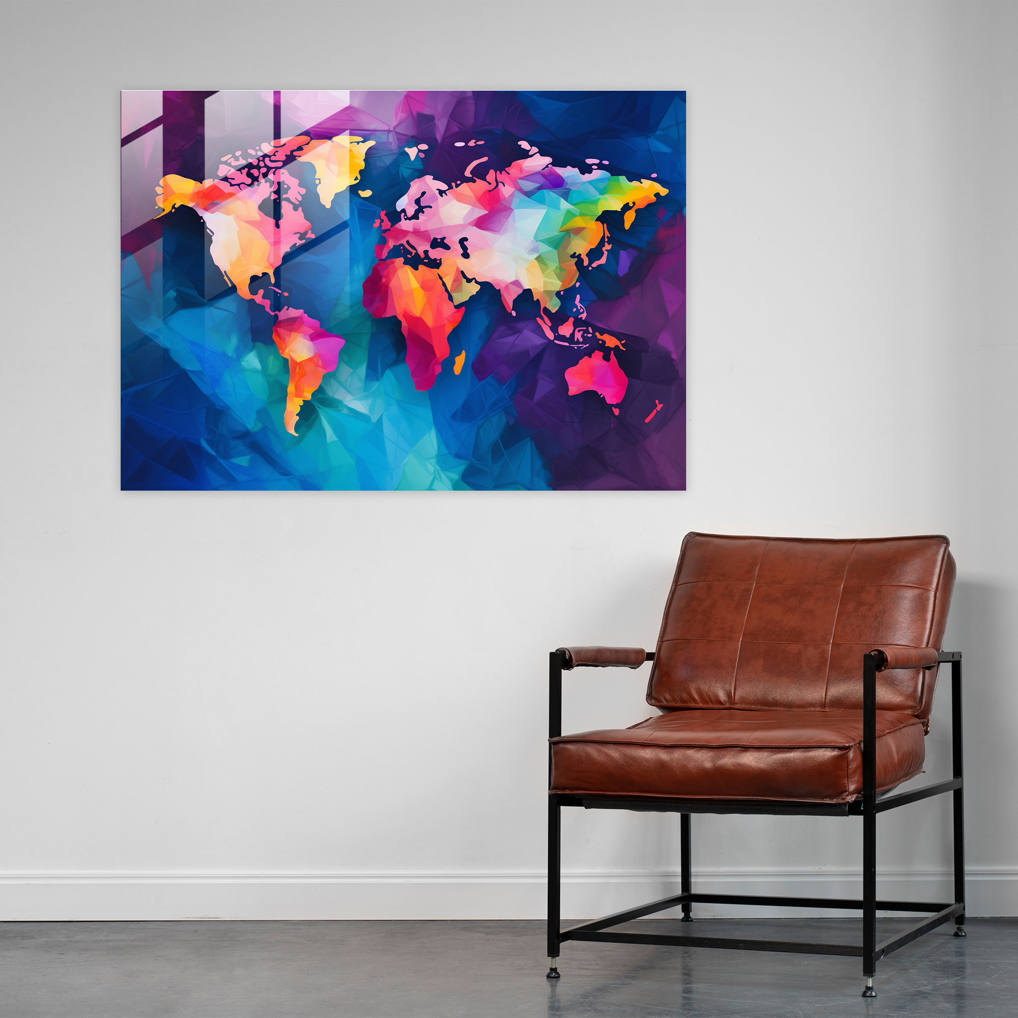 World Map Glass Wall Art - Abstract Design - World Map 2, Vibrant Colors, Glass Print, Glass Art