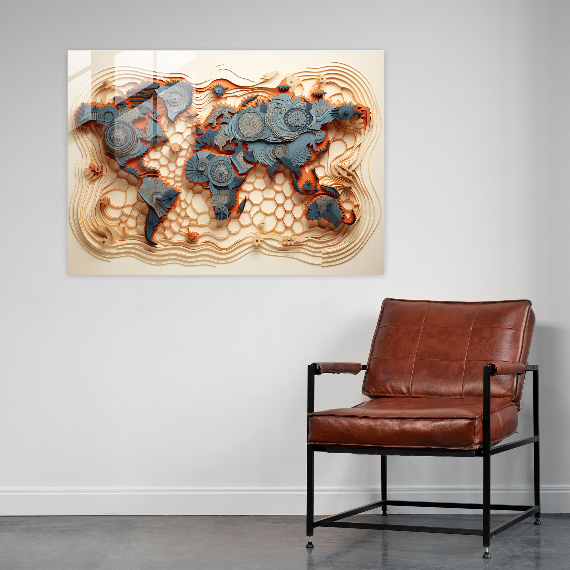 World Map Glass Wall Art - Geometric Design - World Map 2, Glass Art, Glass Print, Wall Decoration