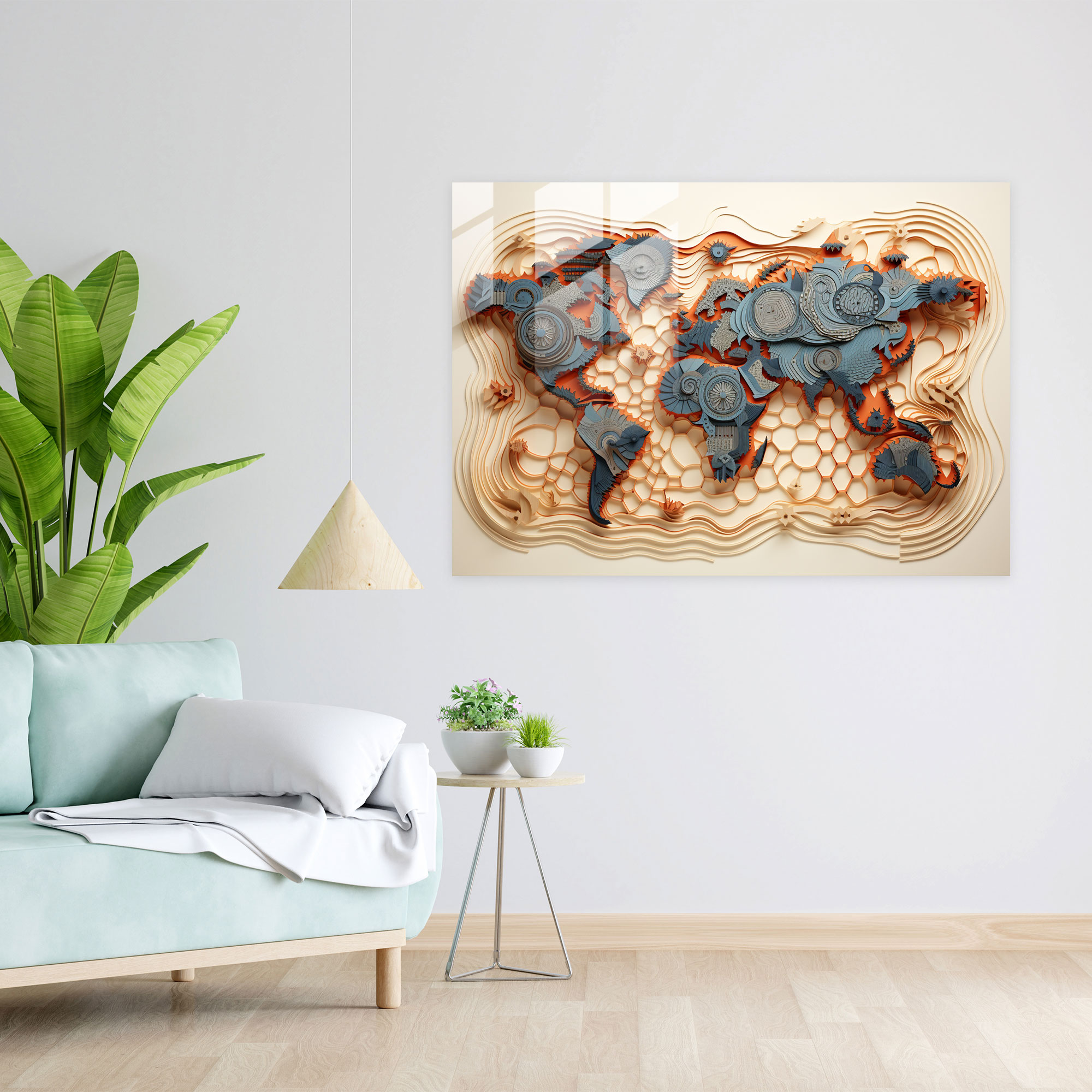 World Map Glass Wall Art - Geometric Design - World Map 2, Glass Art, Glass Print, Wall Decoration
